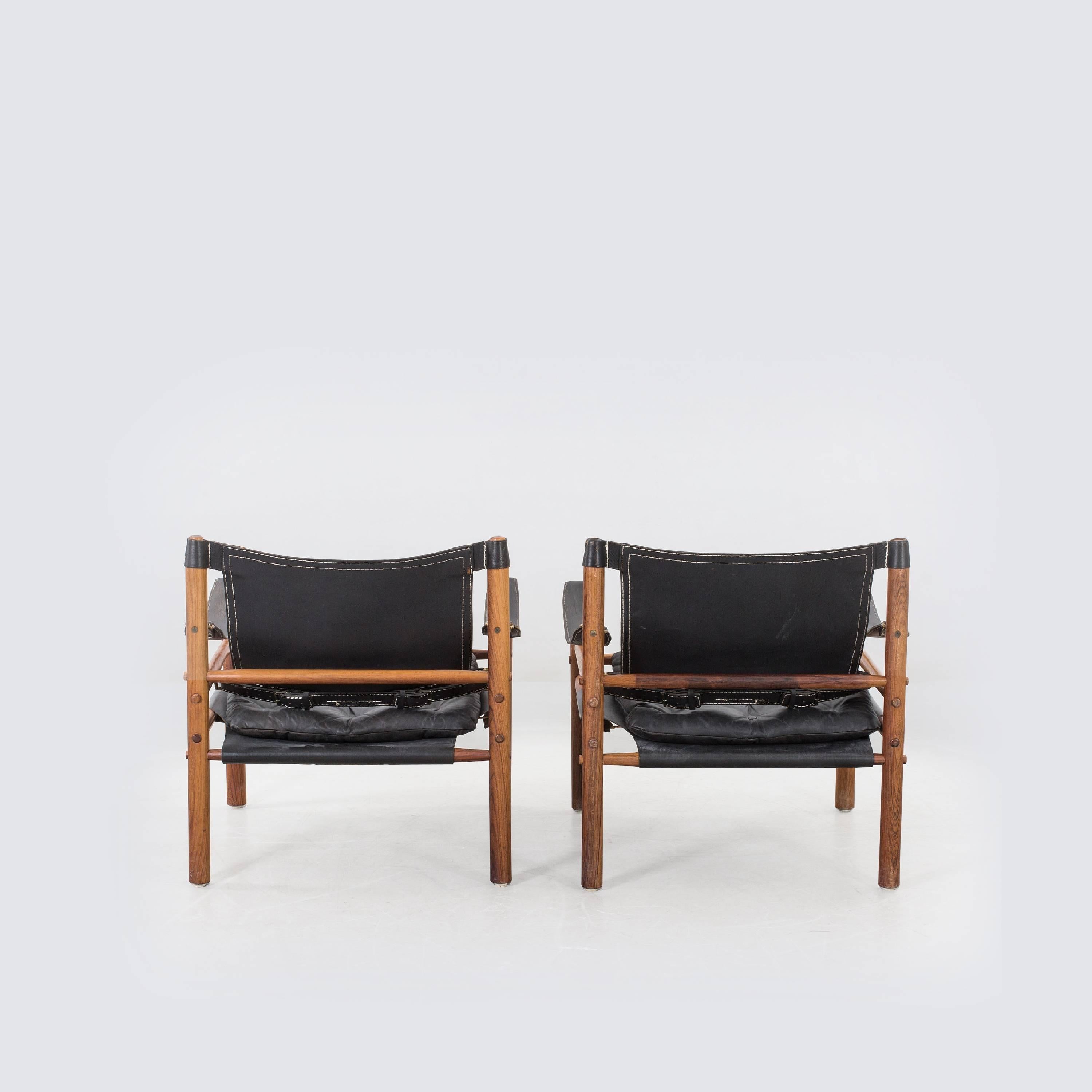 Swedish Arne Norell Safari Sirocco Chairs in Rosewood with Detachable Table, 1960s 