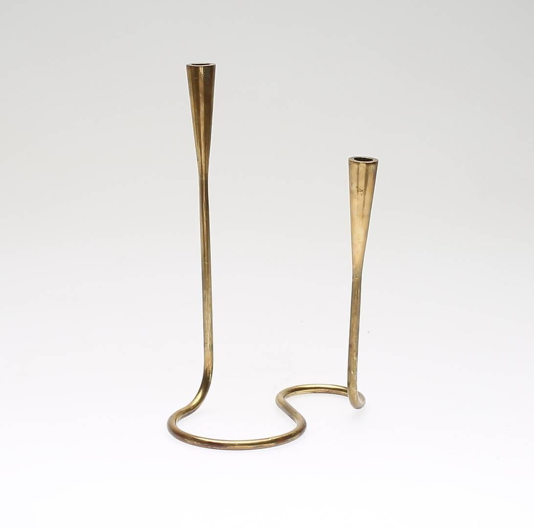 Scandinavian Modern Brass Serpentine Candlestick Holder by Illums Bolighus, Denmark