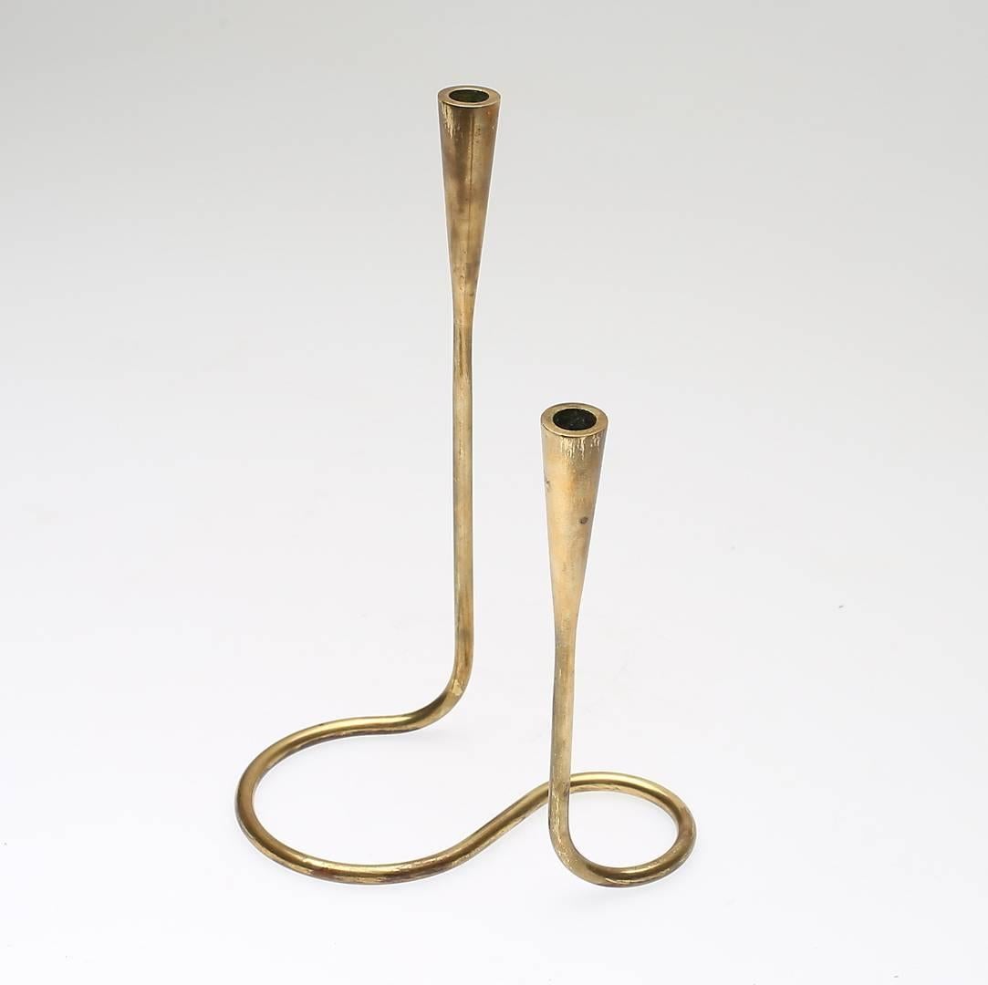 Danish Brass Serpentine Candlestick Holder by Illums Bolighus, Denmark