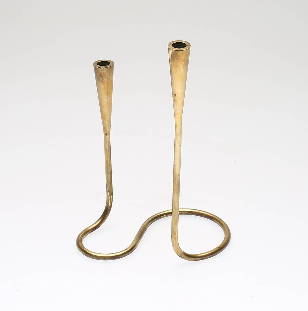 Brass Serpentine Candlestick Holder by Illums Bolighus, Denmark In Excellent Condition In London, GB