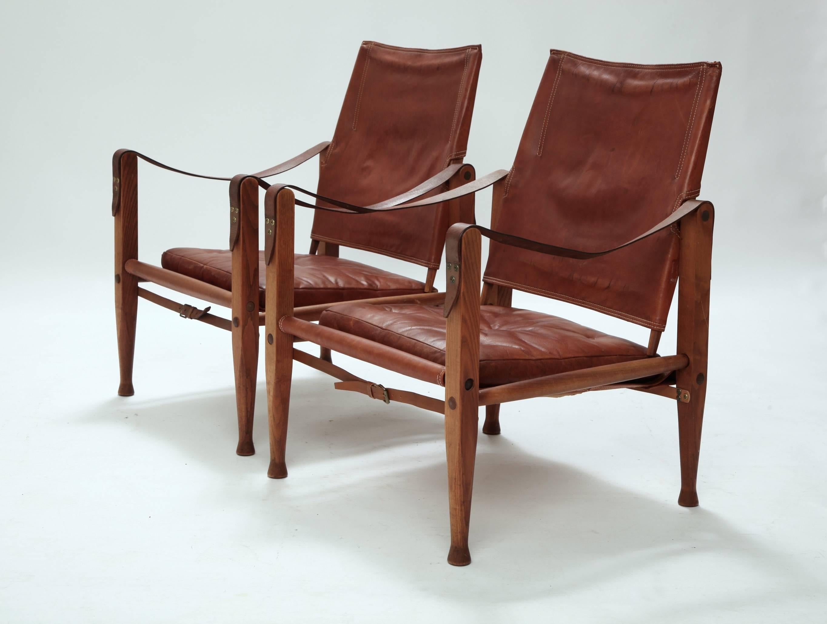 Mid-Century Modern Kaare Klint Safari Chairs and Footstool, Rud Rasmussen, Denmark (free shipping)