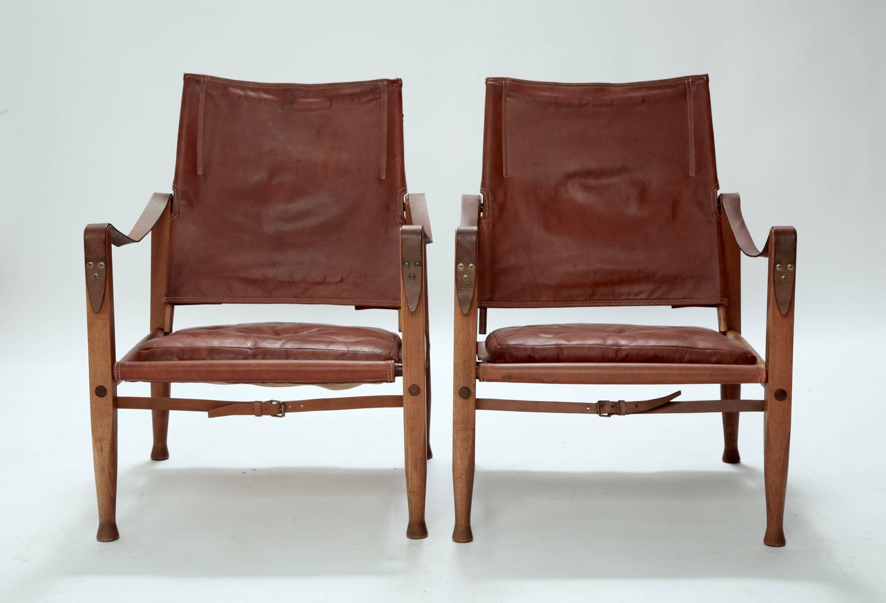 Danish Kaare Klint Safari Chairs and Footstool, Rud Rasmussen, Denmark (free shipping)