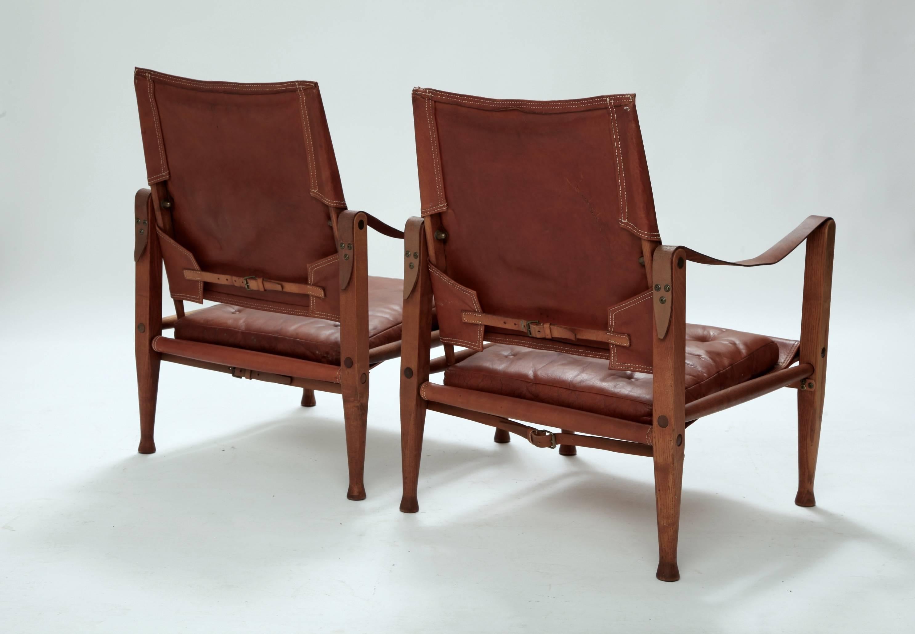 Kaare Klint Safari Chairs and Footstool, Rud Rasmussen, Denmark (free shipping) In Fair Condition In LEWES, GB