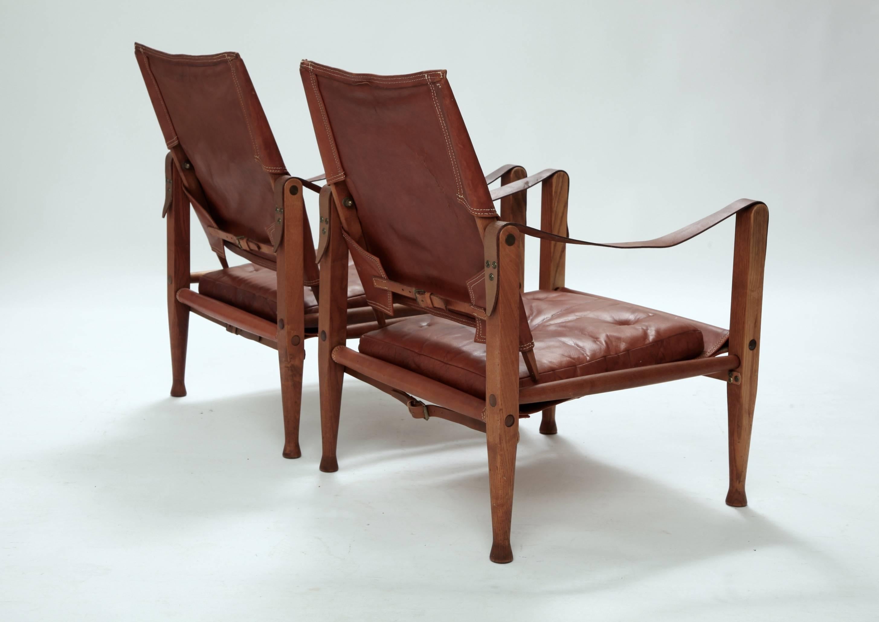 20th Century Kaare Klint Safari Chairs and Footstool, Rud Rasmussen, Denmark (free shipping)