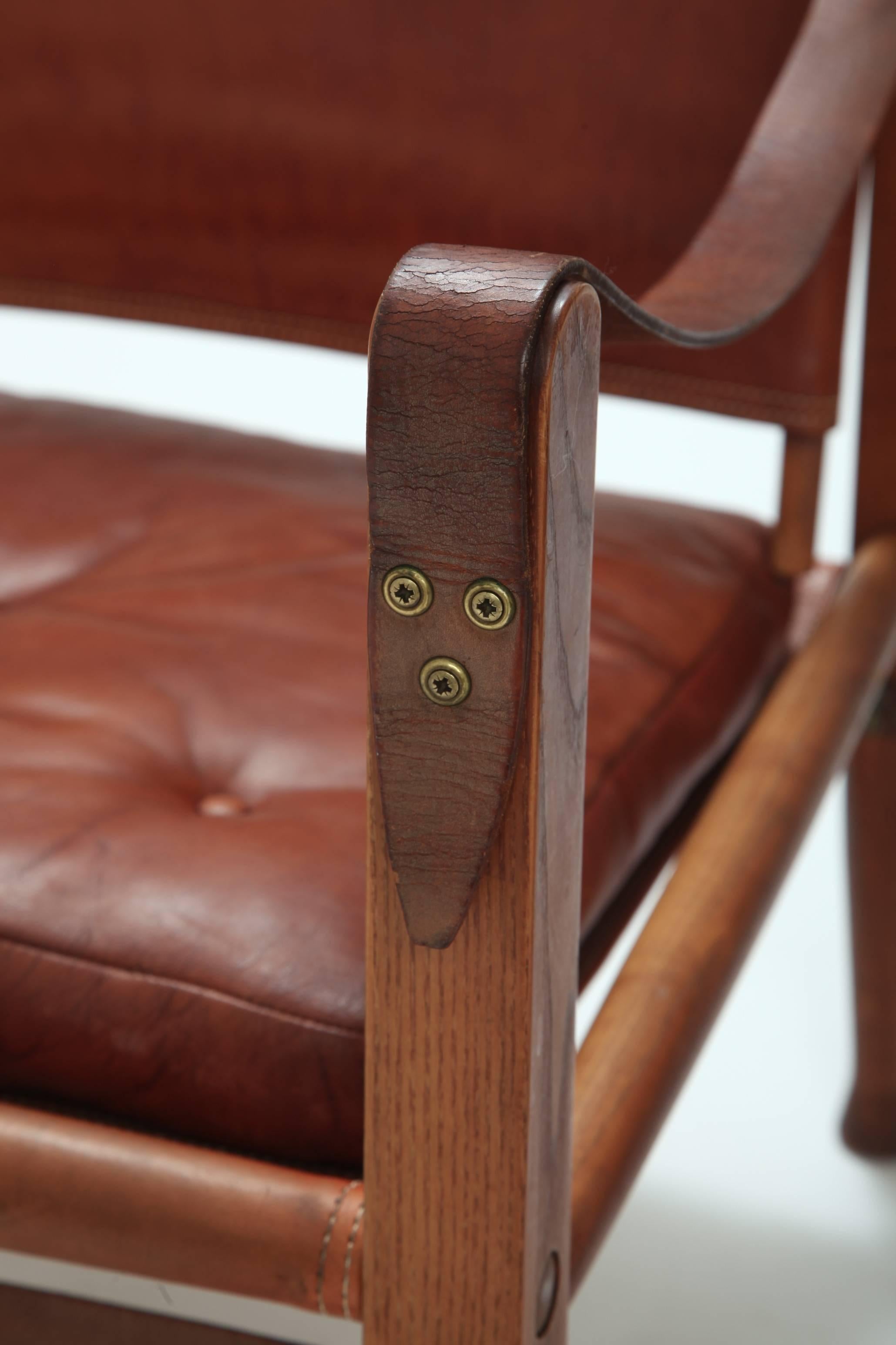 Leather Kaare Klint Safari Chairs and Footstool, Rud Rasmussen, Denmark (free shipping)