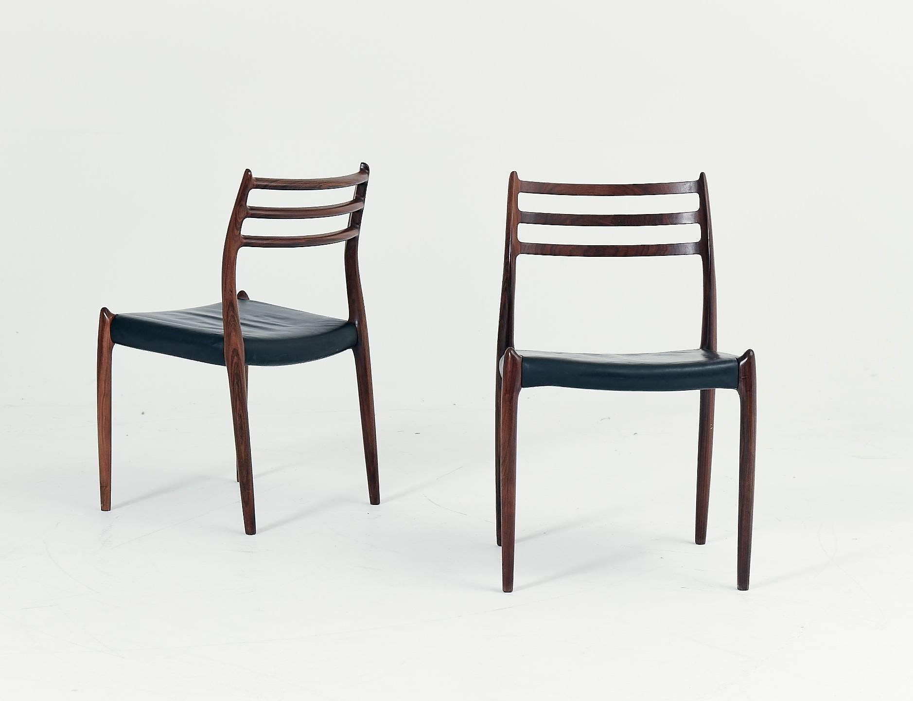 Mid-Century Modern Set of Eight Model 78 Rosewood Chairs by Niels O. Møller, Denmark, 1960s