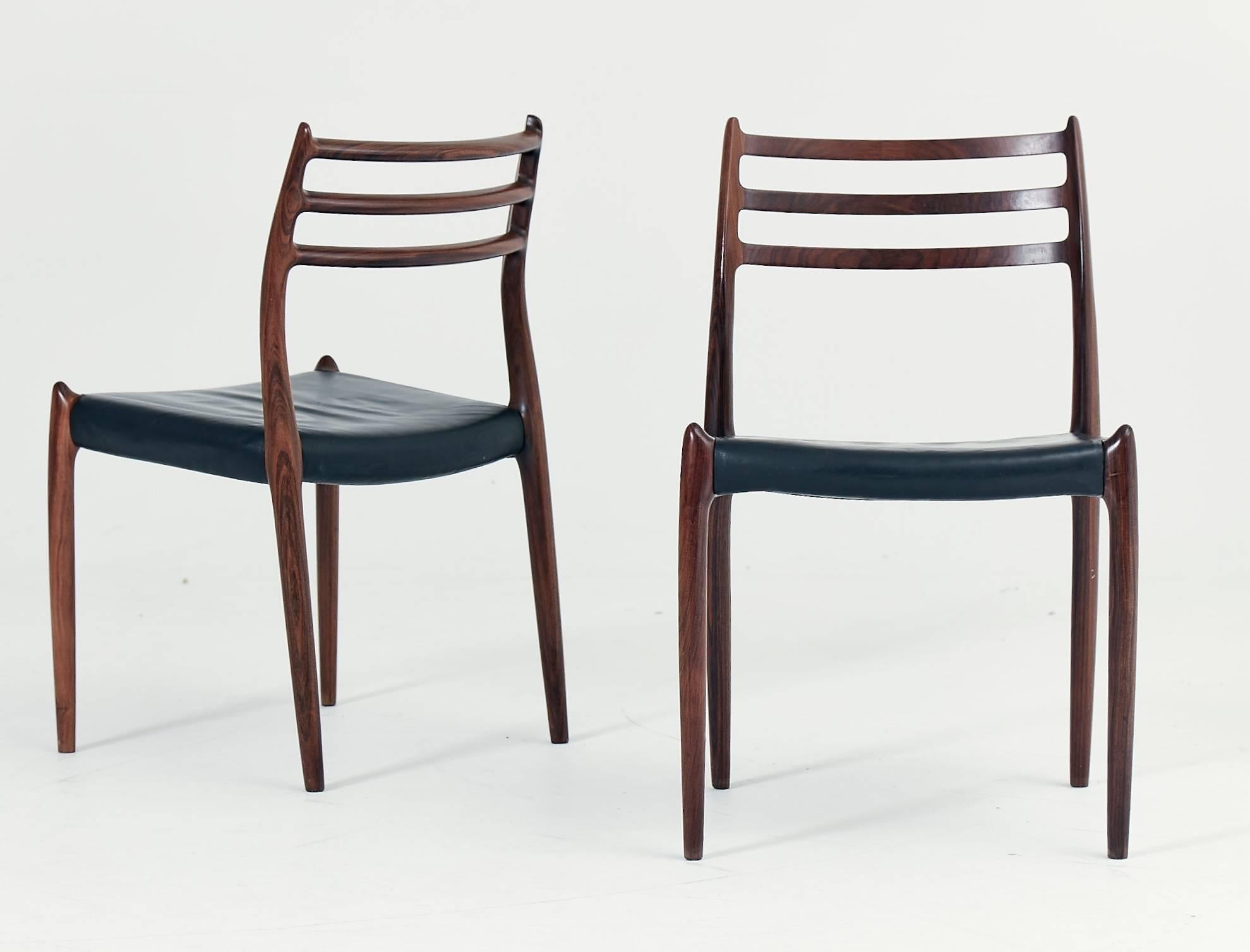 Danish Set of Eight Model 78 Rosewood Chairs by Niels O. Møller, Denmark, 1960s