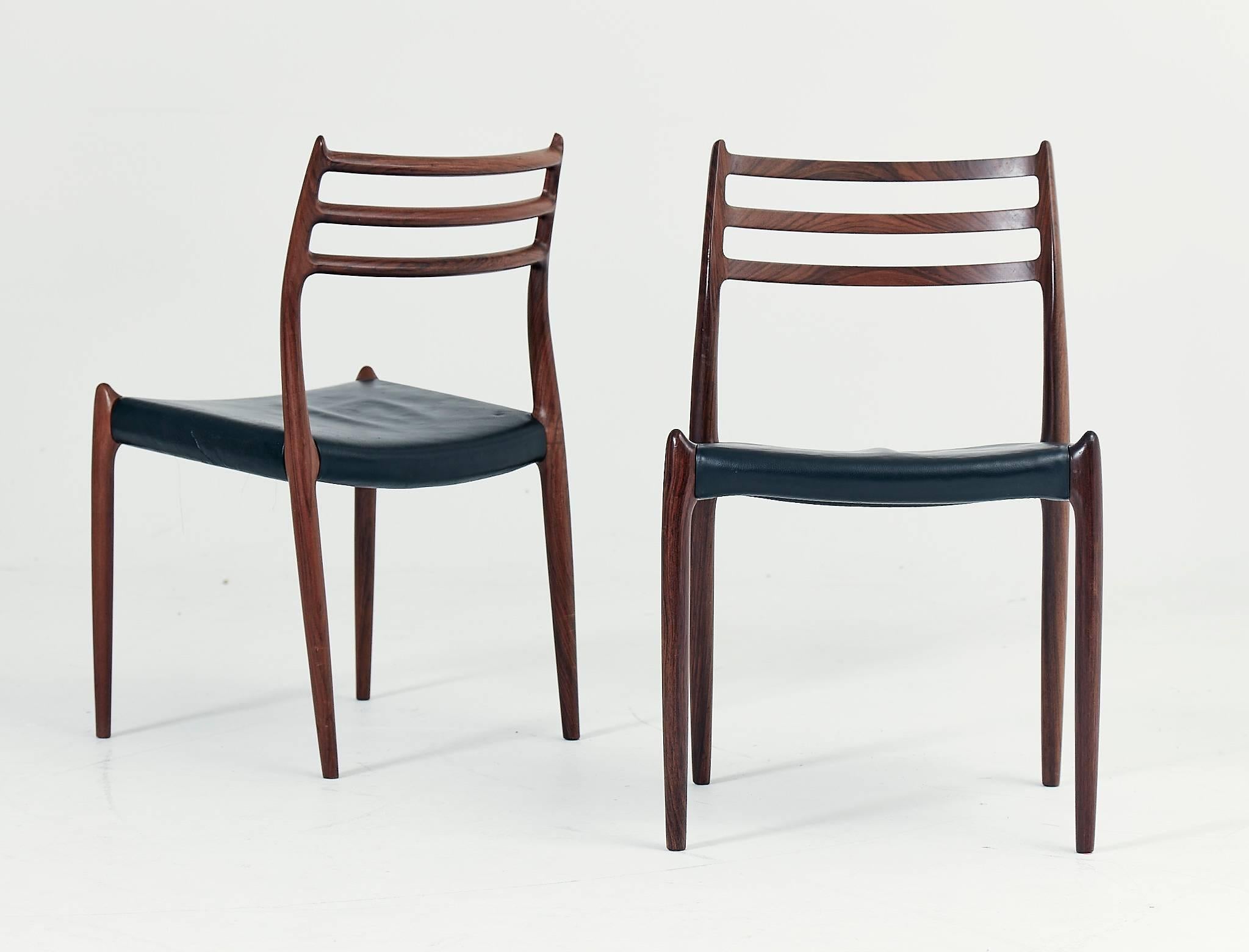 20th Century Set of Eight Model 78 Rosewood Chairs by Niels O. Møller, Denmark, 1960s