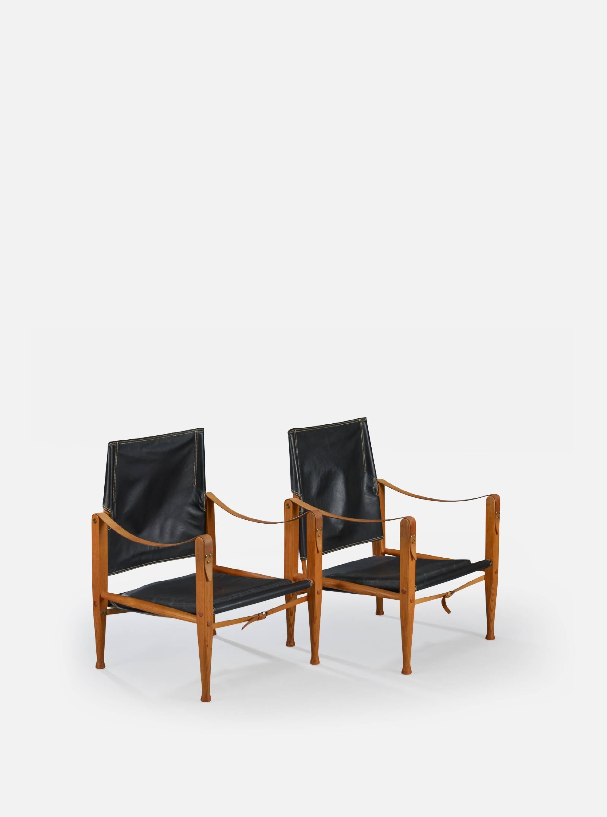 Mid-Century Modern Pair of Kaare Klint Safari Chairs, Made by Rud Rasmussen, Denmark