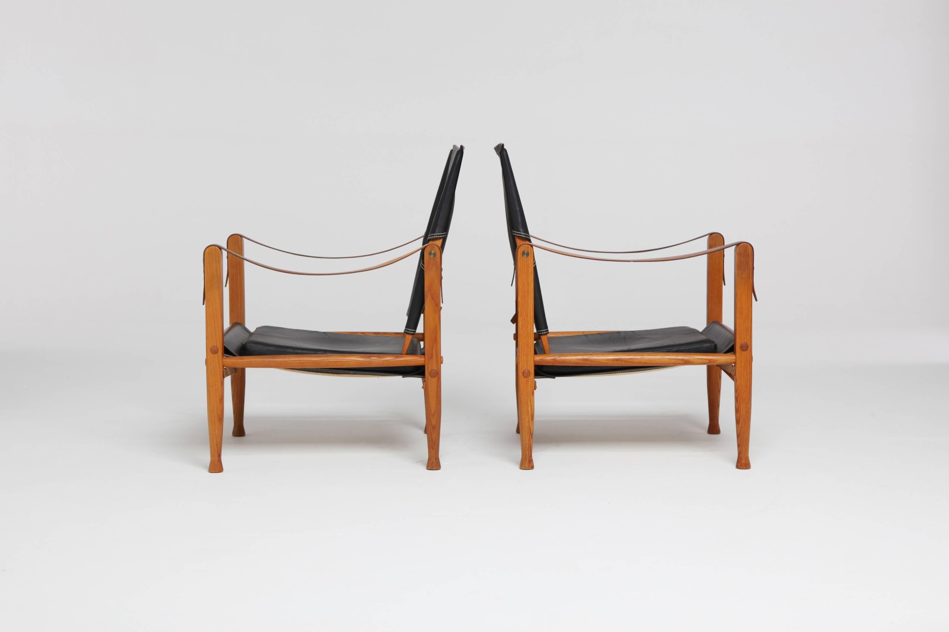 Danish Pair of Kaare Klint Safari Chairs, Made by Rud Rasmussen, Denmark