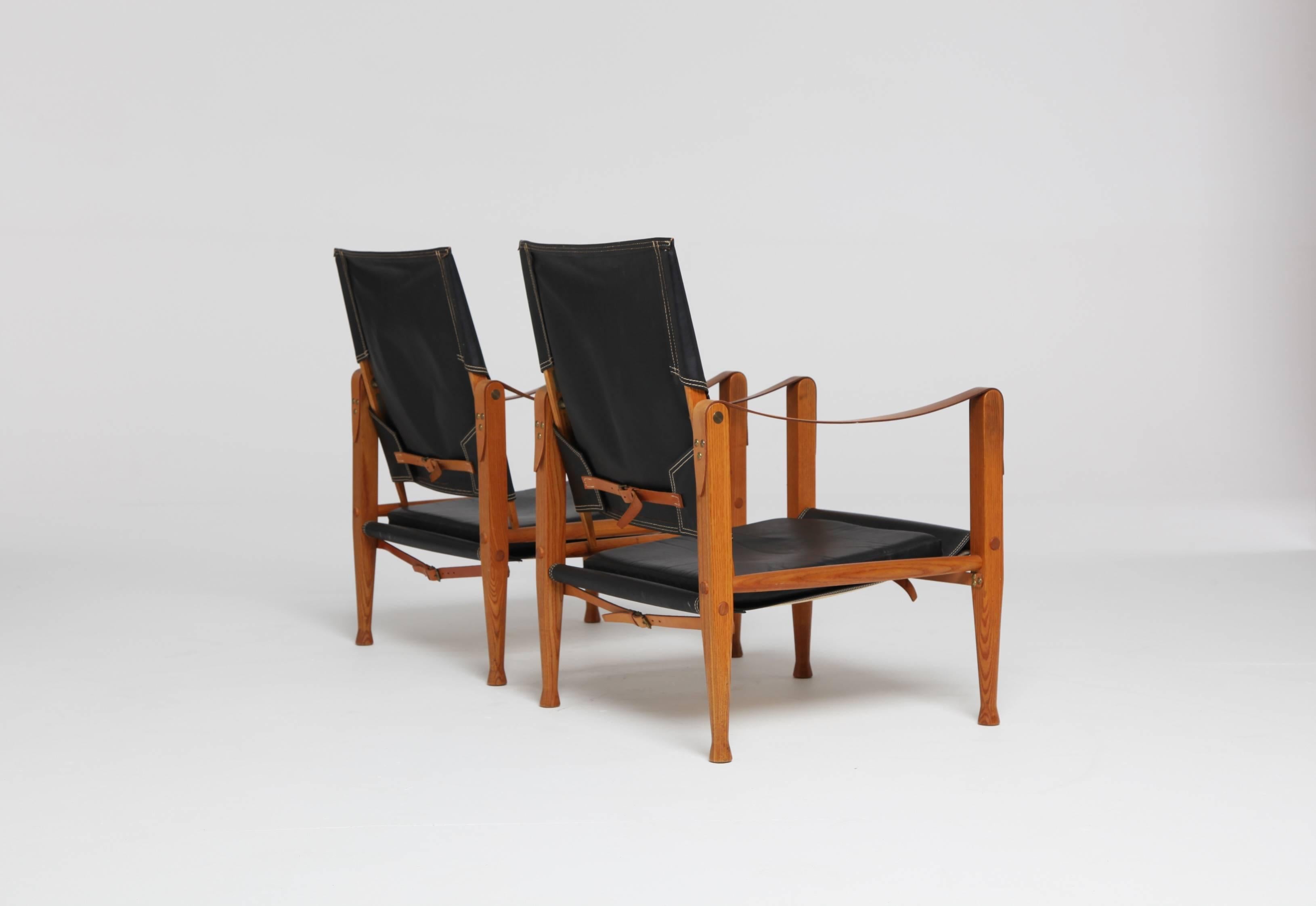 20th Century Pair of Kaare Klint Safari Chairs, Made by Rud Rasmussen, Denmark