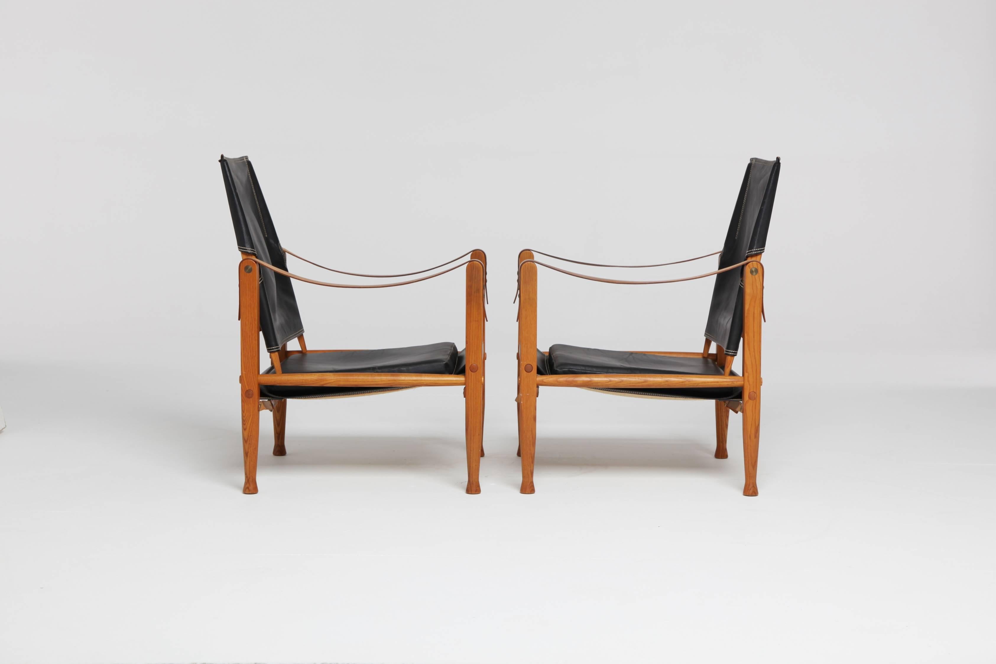 Pair of Kaare Klint Safari Chairs, Made by Rud Rasmussen, Denmark In Good Condition In London, GB