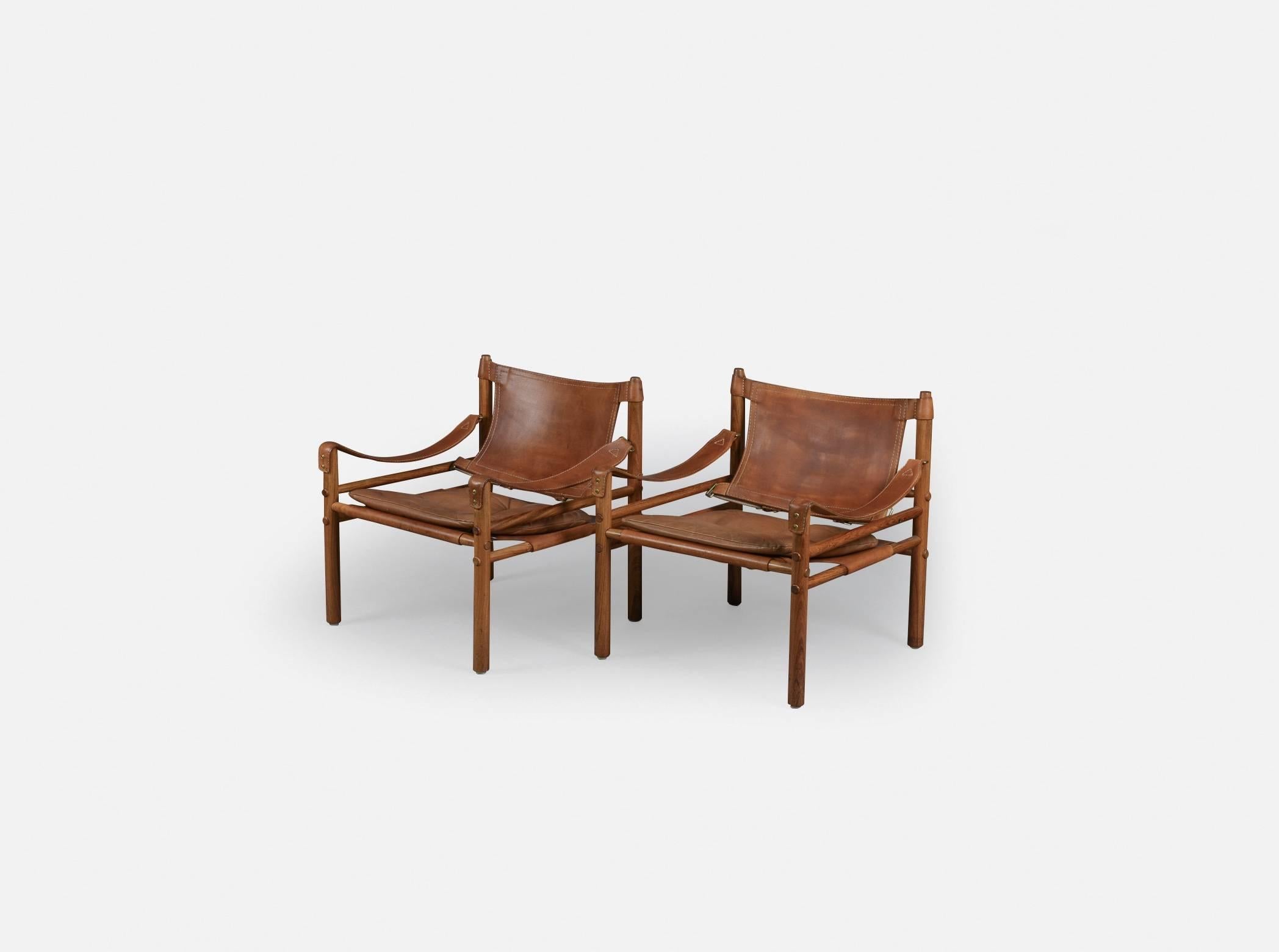 Mid-Century Modern Pair of Arne Norell Safari 'Sirocco' Chairs, Aneby Mobler, Sweden, 1960s