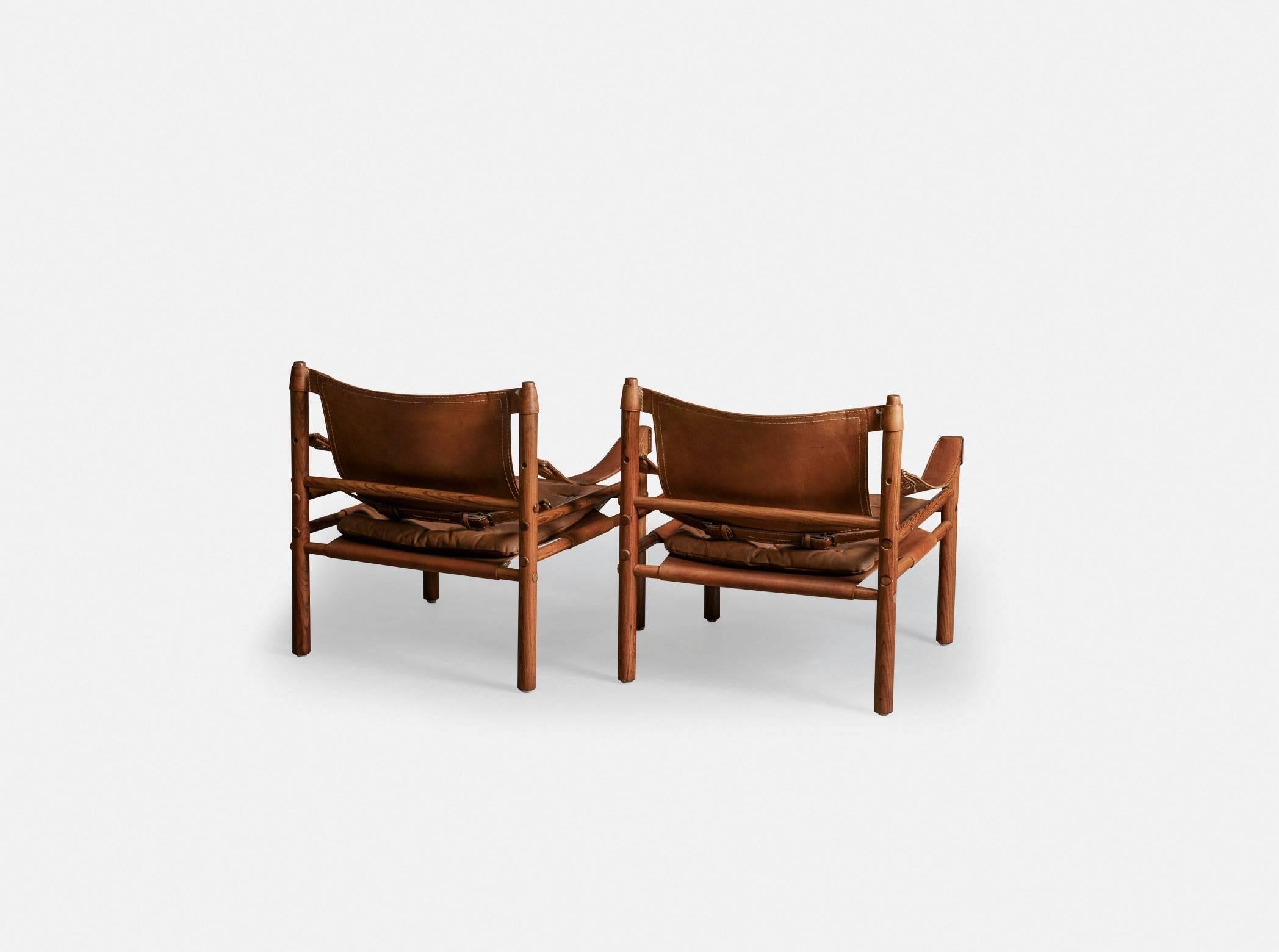 Mid-20th Century Pair of Arne Norell Safari 'Sirocco' Chairs, Aneby Mobler, Sweden, 1960s