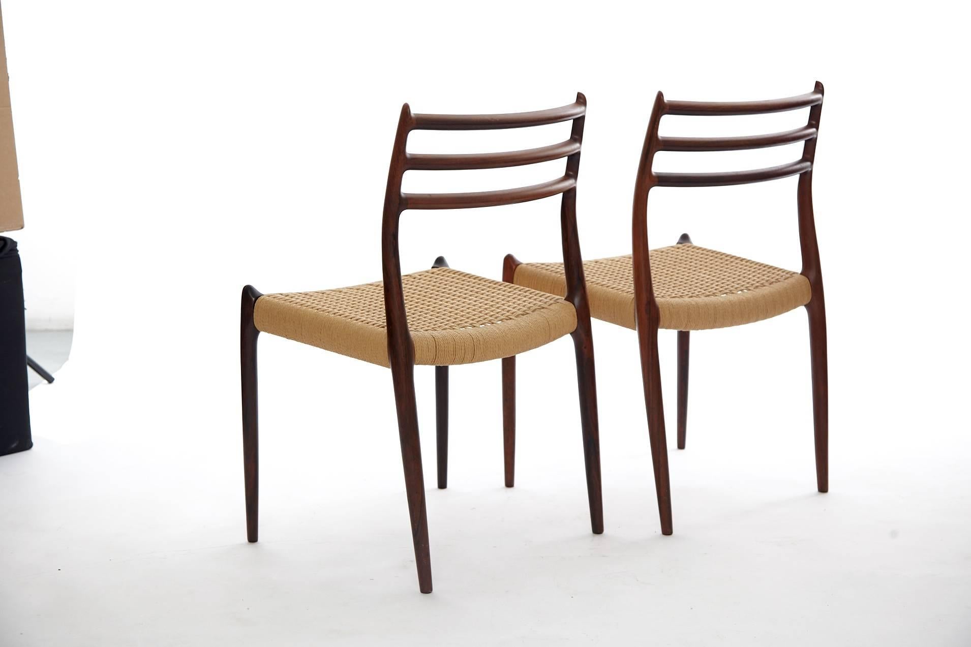 Mid-Century Modern Set of Four Niels O Moller Model #78 Rosewood Dining Chairs, Denmark, 1960s