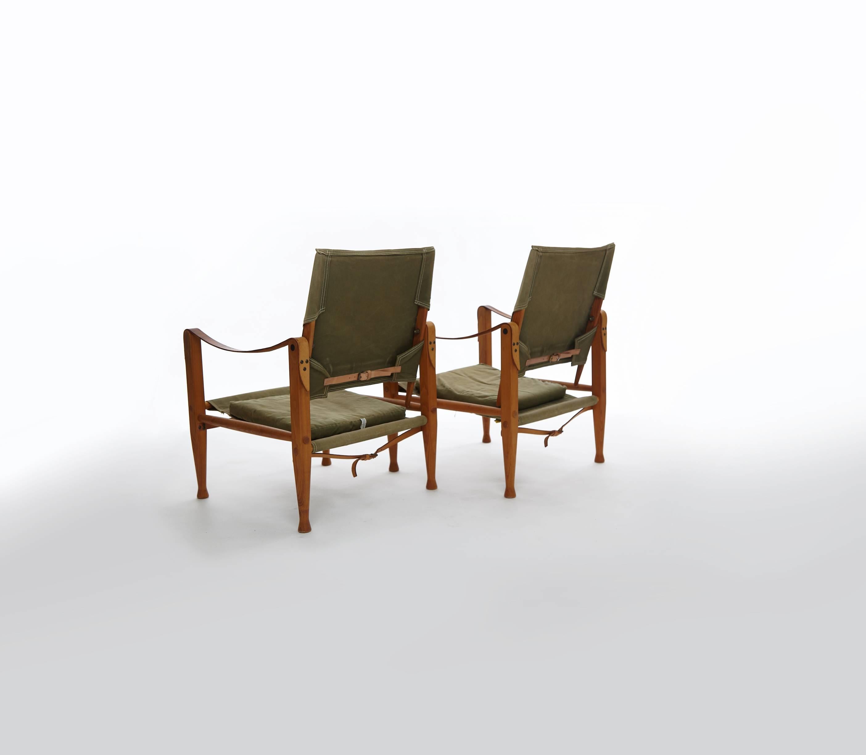 Mid-Century Modern Pair of Kaare Klint Safari Chairs in Canvas, Made by Rud Rasmussen, Denmark