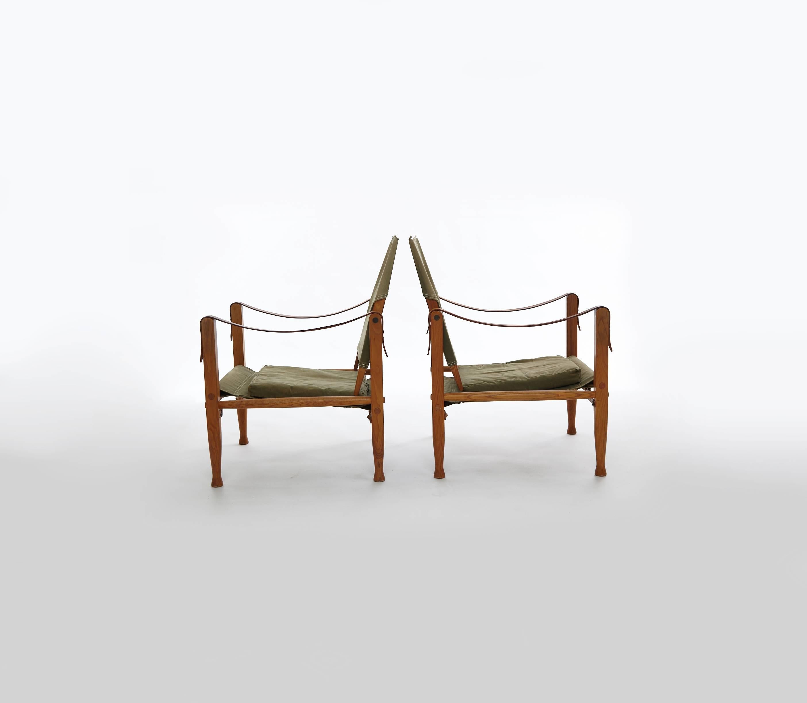 Danish Pair of Kaare Klint Safari Chairs in Canvas, Made by Rud Rasmussen, Denmark