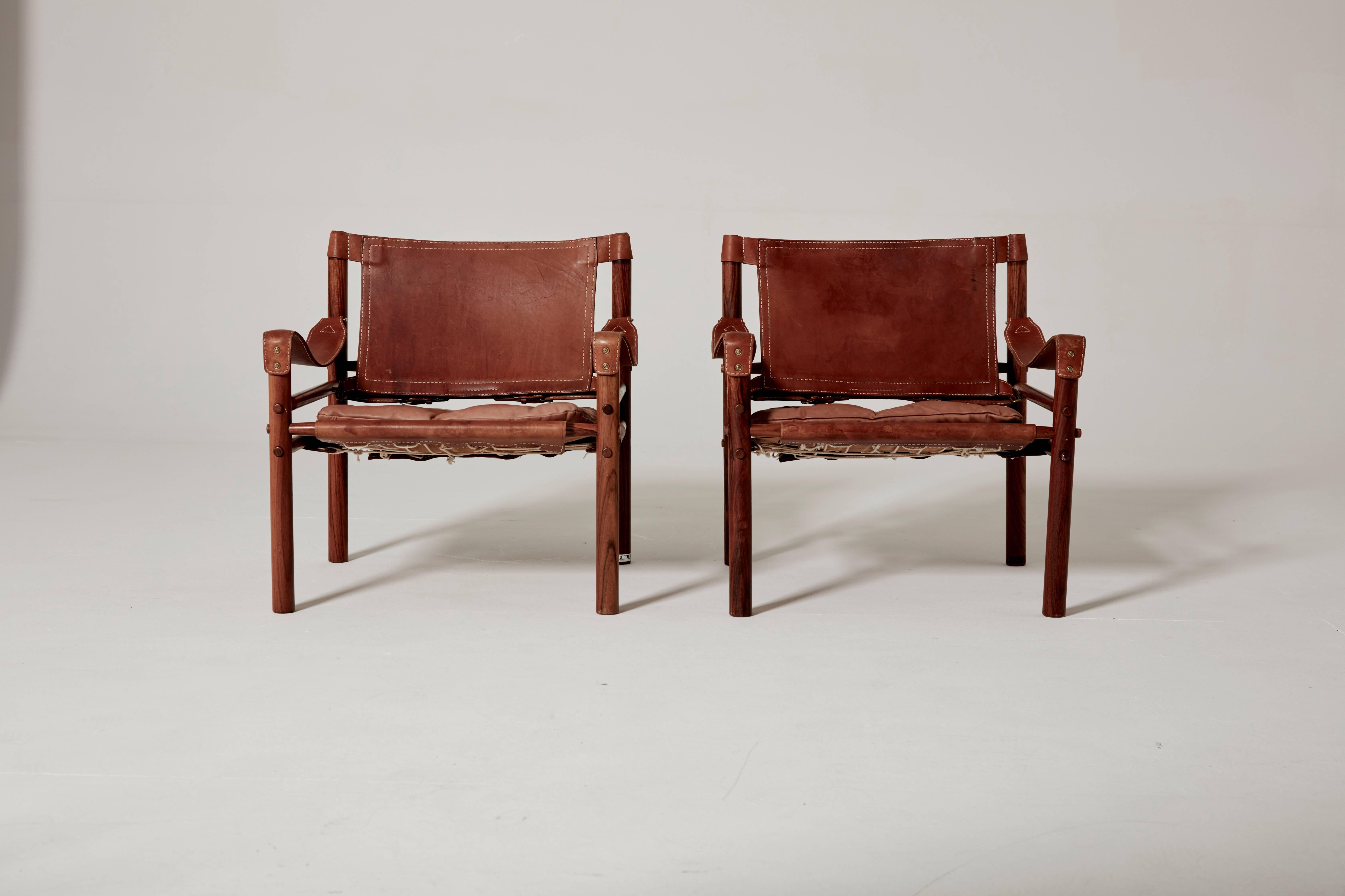 Mid-Century Modern Pair of Arne Norell Safari 'Sirocco' Chairs, Sweden, 1960s