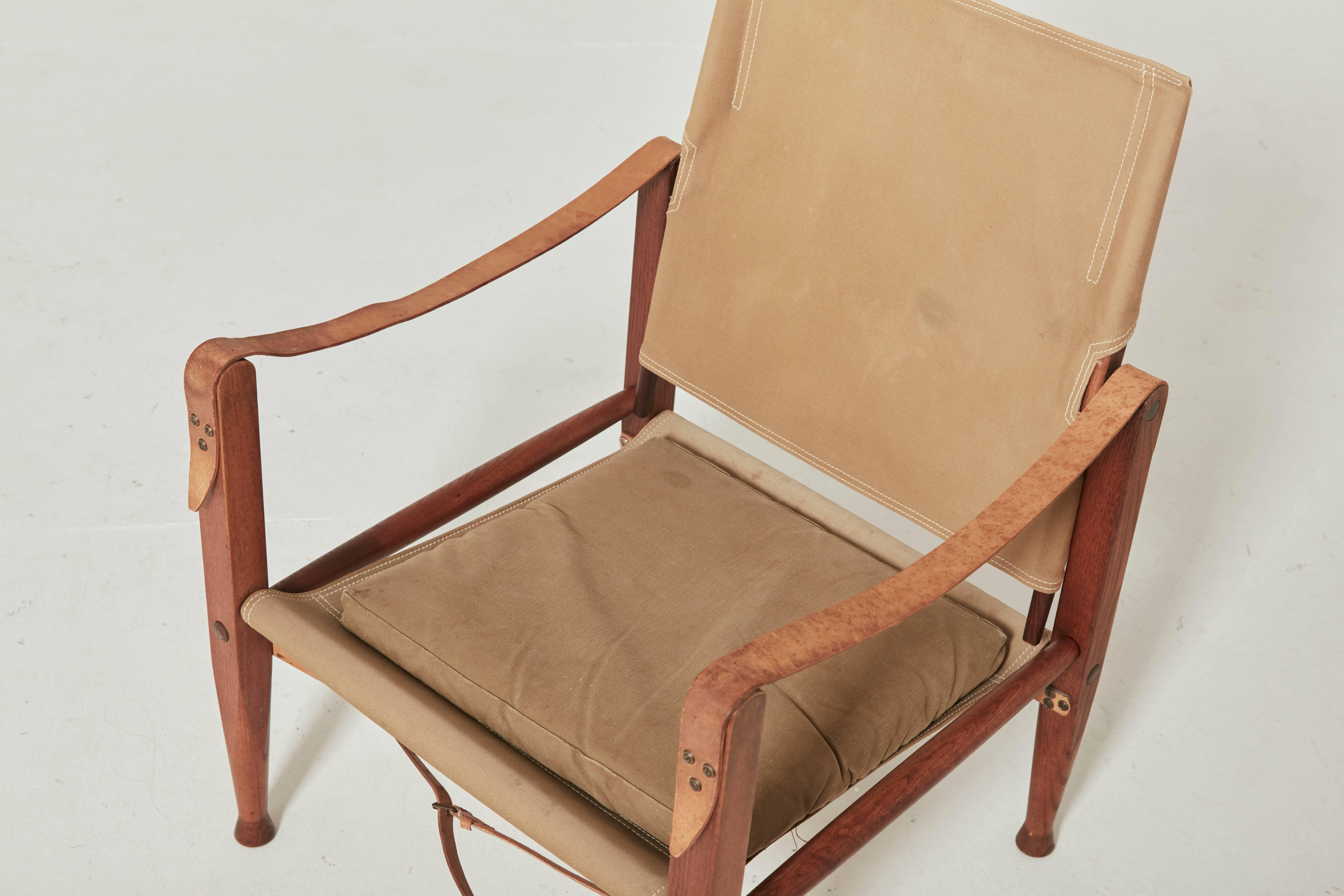 Mid-Century Modern Kaare Klint Safari Chair in Canvas, Made by Rud Rasmussen, Denmark