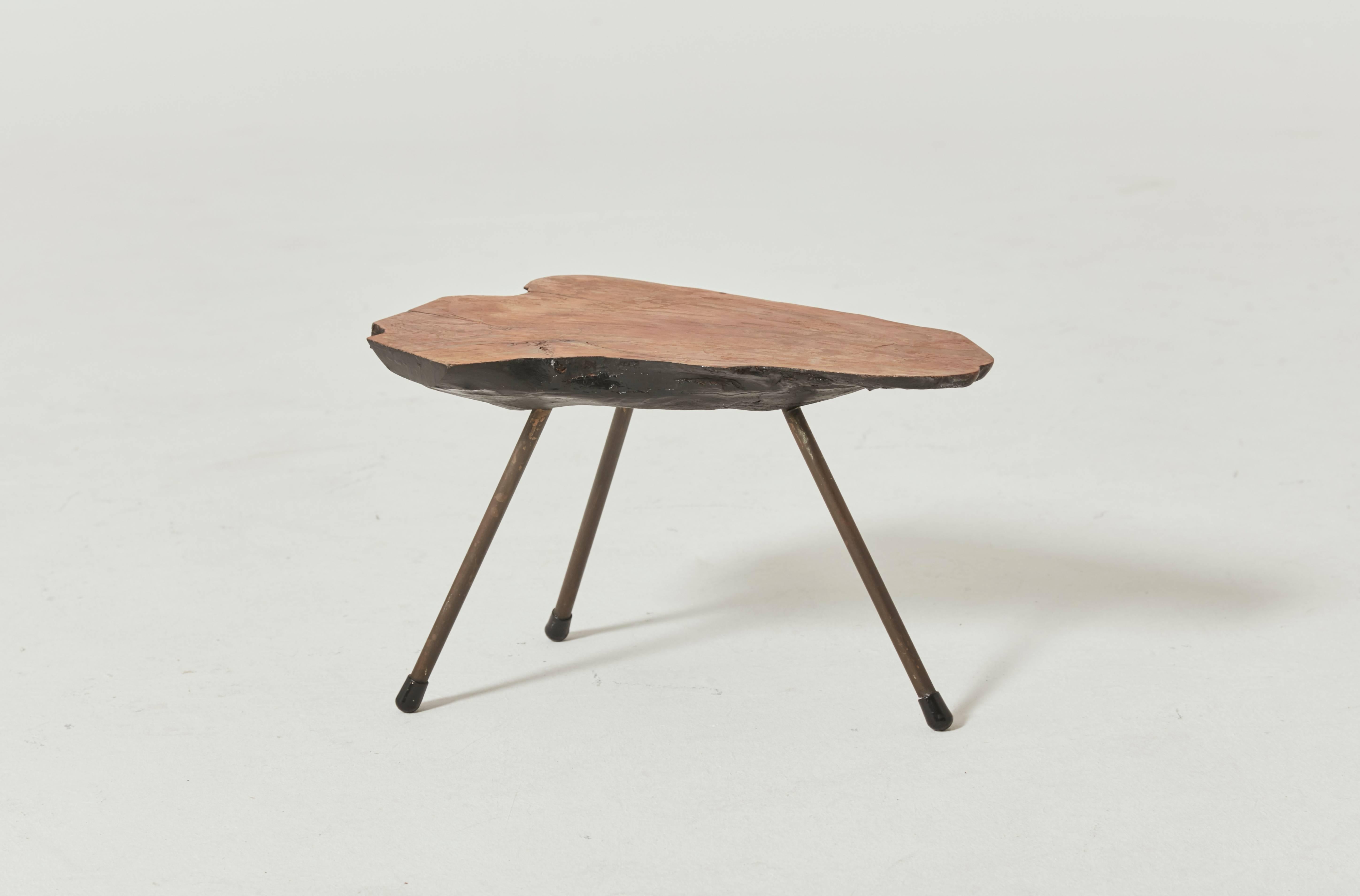 Small and low midcentury tree trunk table or pedestal attributed to Carl Aubock, Vienna, Austria, 1950s. Unmarked. From a private home in Vienna.