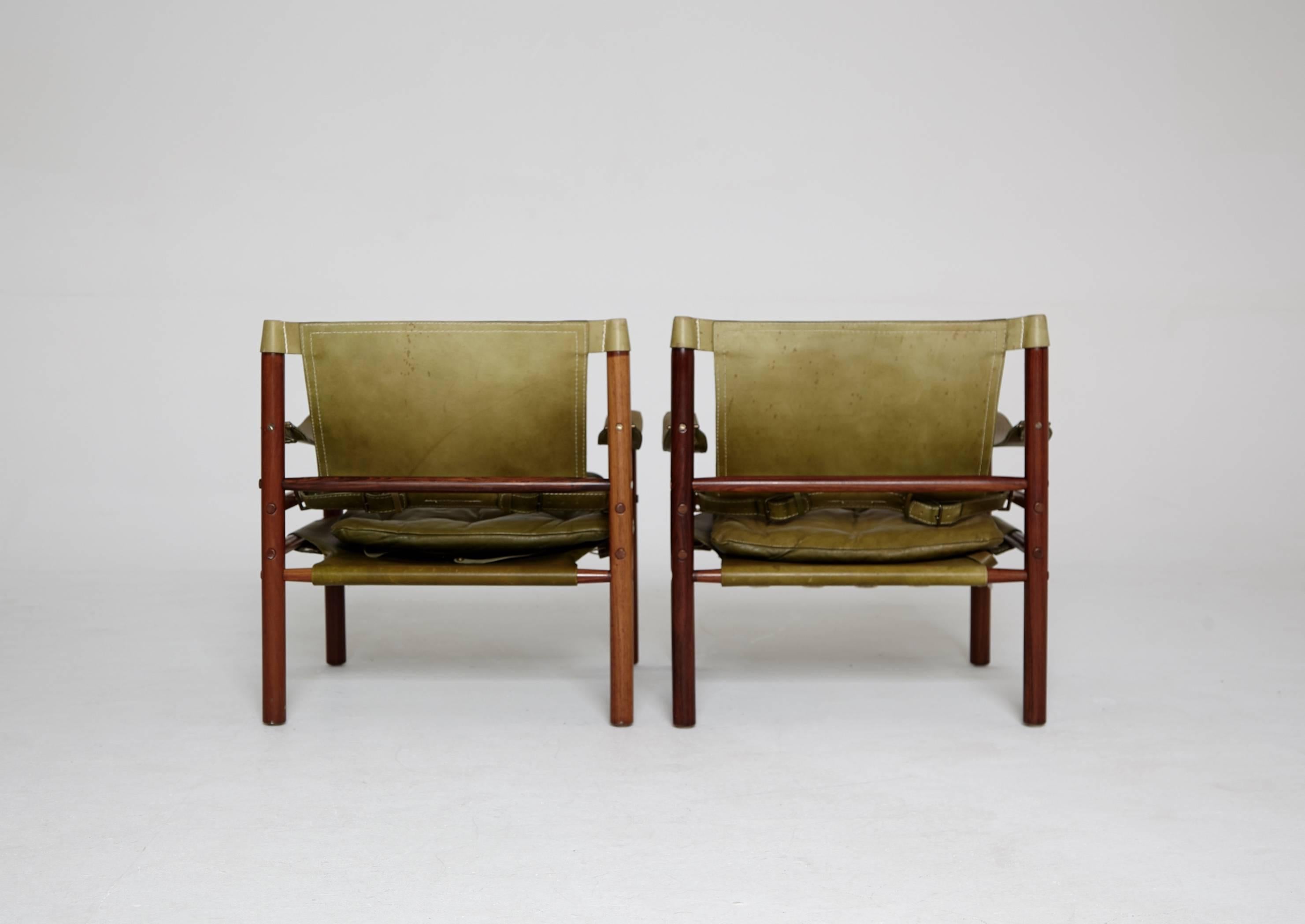 20th Century Pair of Green Leather Arne Norell 'Sirocco' Safari Chairs, Sweden, 1960s-1970s