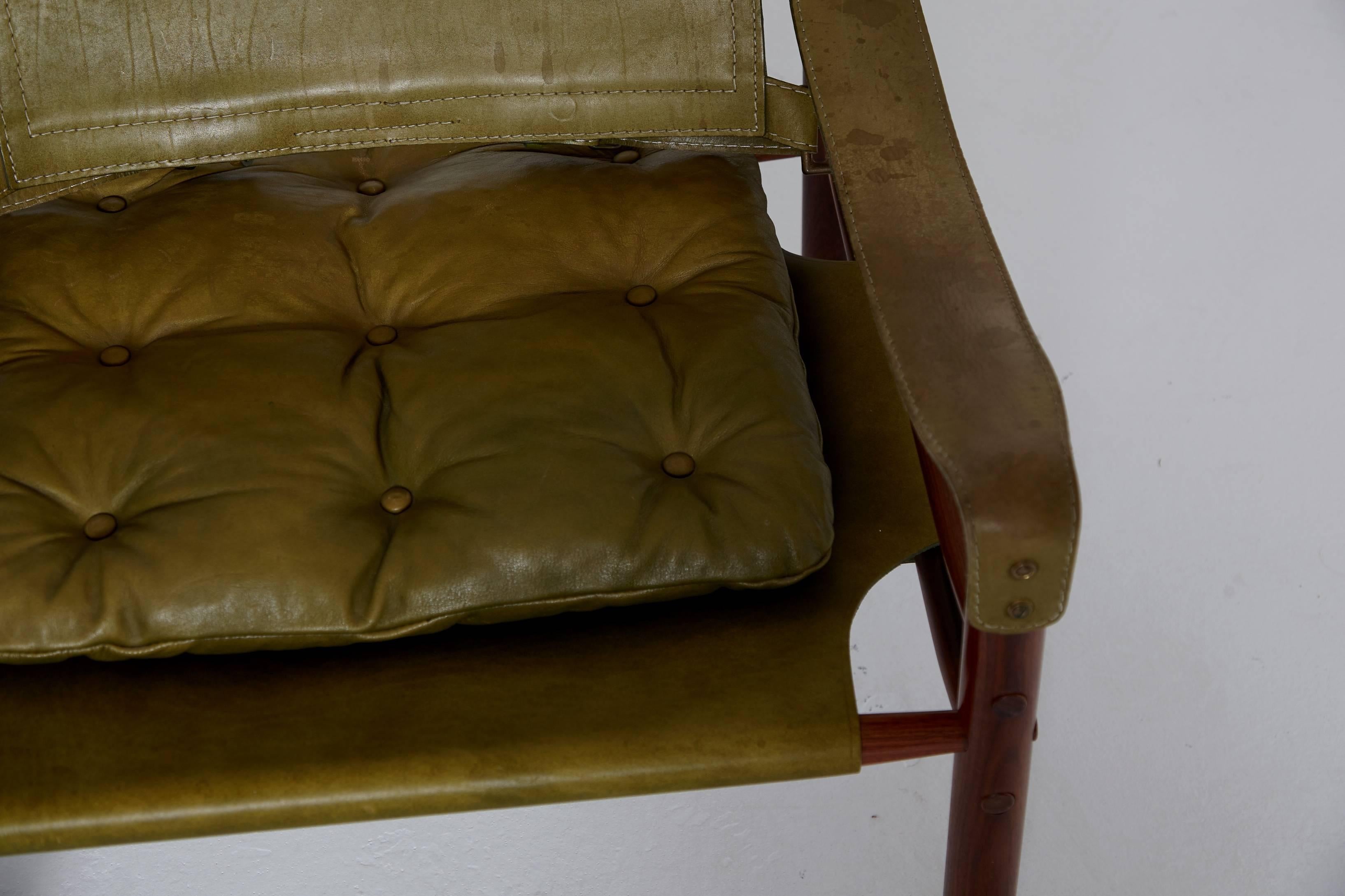 Pair of Green Leather Arne Norell 'Sirocco' Safari Chairs, Sweden, 1960s-1970s 2