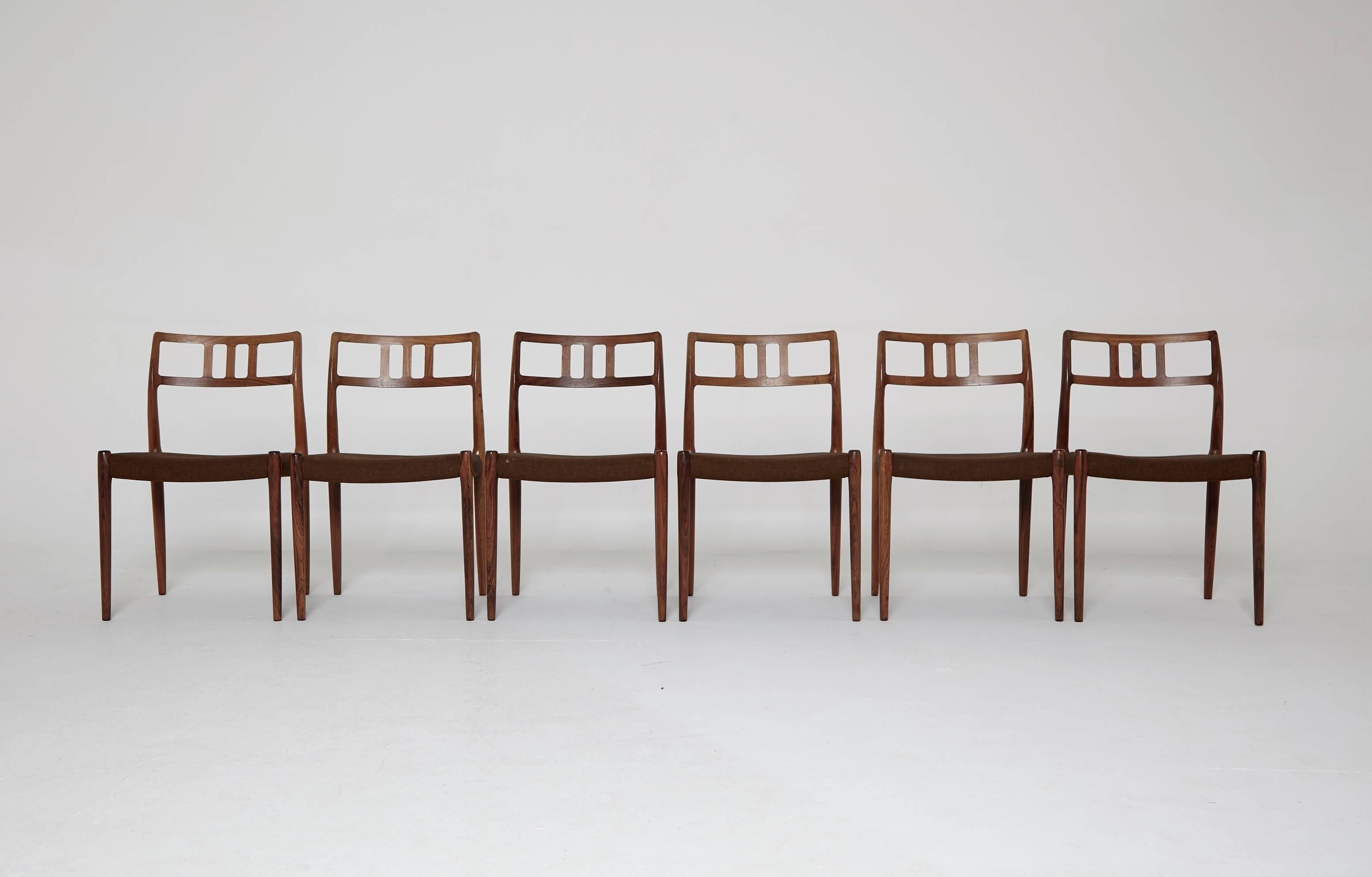20th Century Set of Eight Rosewood Niels O. Møller Model 64/79 Dining Chairs, Denmark, 1960s