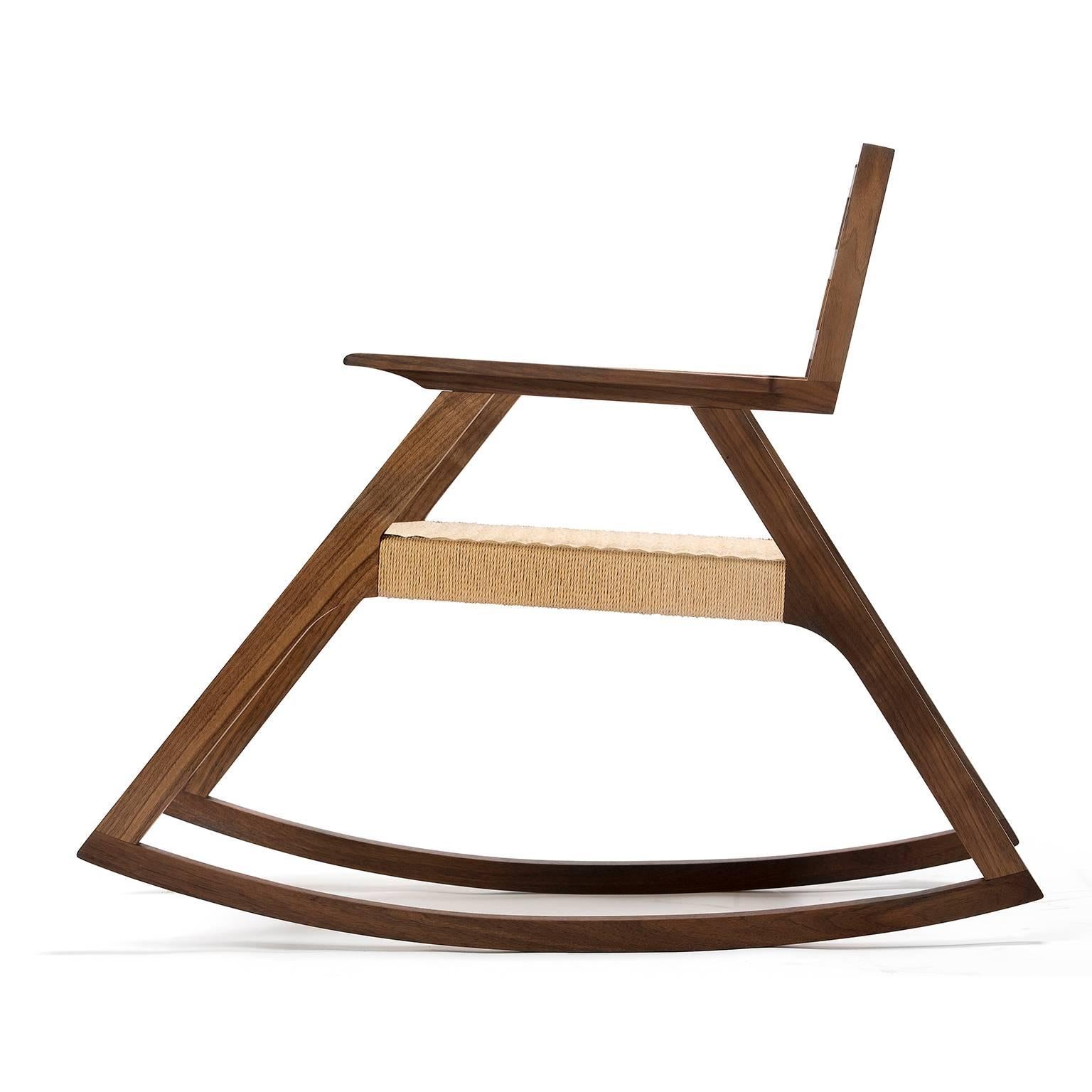 Joinery Giacomo Rocking Chair, Walnut and Woven Danish Cord For Sale