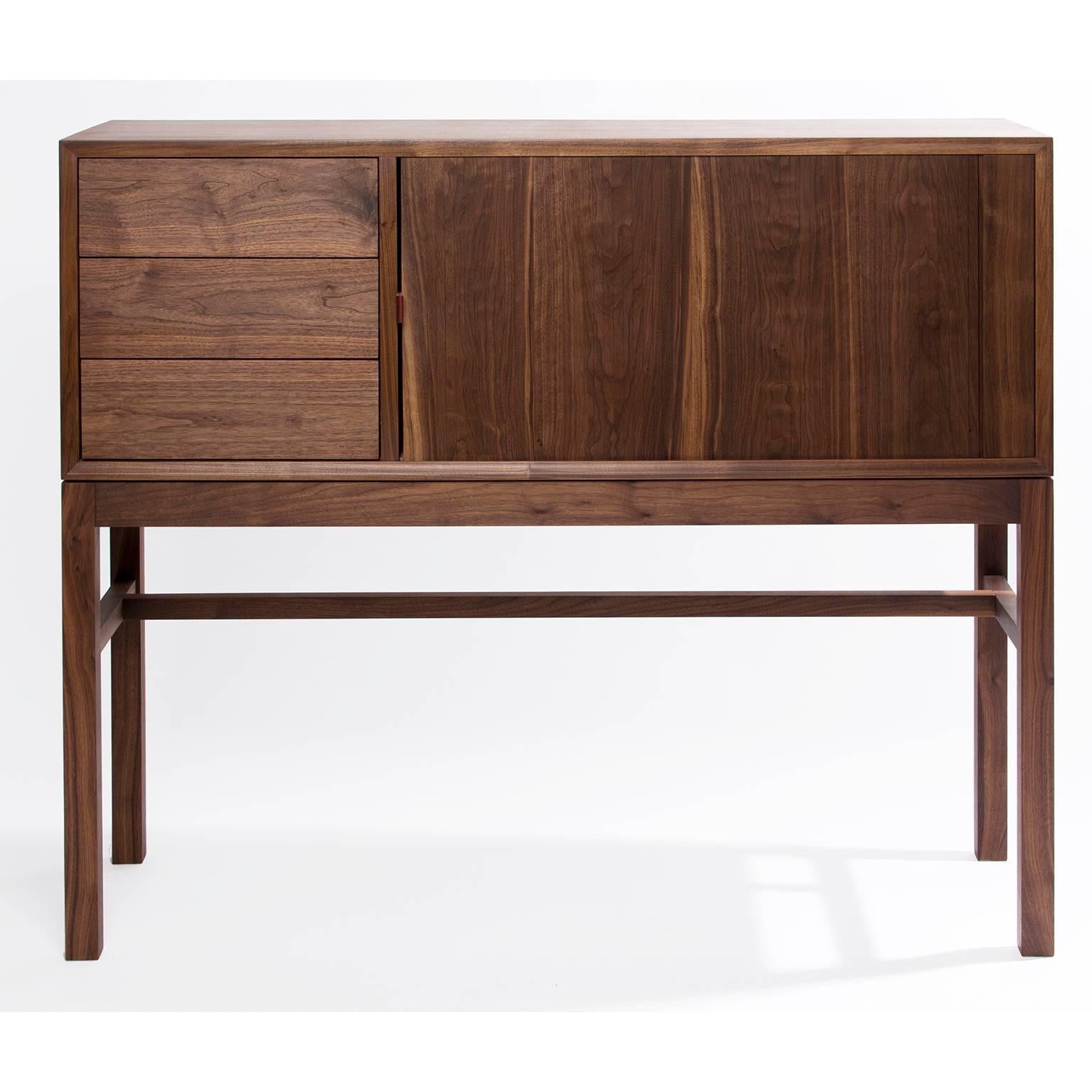 North American Beacon Cabinet 'Sideboard' in Walnut with Tambour Door, Leather Pulls