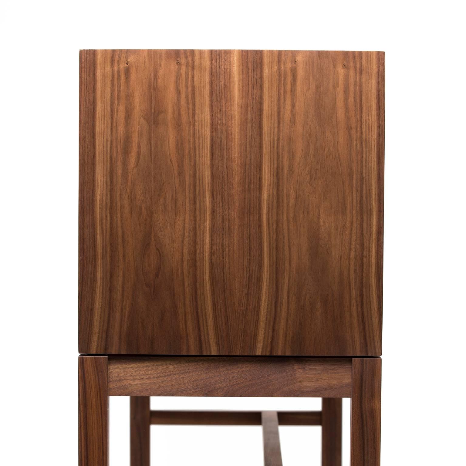 Joinery Beacon Cabinet 'Sideboard' in Walnut with Tambour Door, Leather Pulls