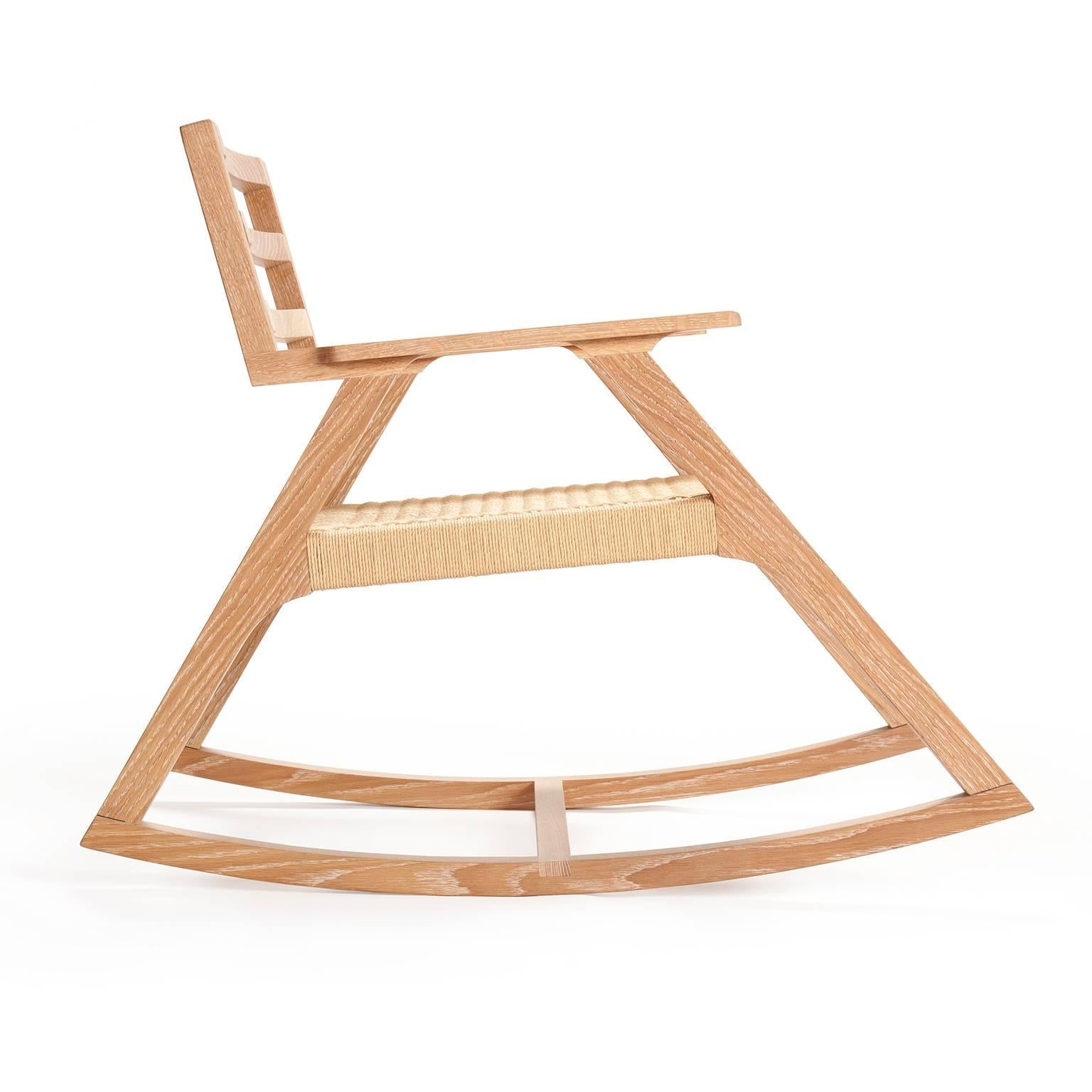 Our award-winning Giacomo rocking chair was the genesis for the Giacomo line of seating which now includes benches and chairs as well. Solid white oak construction and a handwoven danish cord seat. Lightly cerused / oiled finish.
Also available in