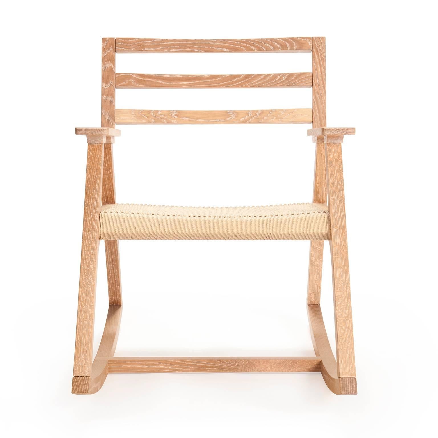 Joinery Giacomo Rocking Chair, Cerused White Oak and Woven Danish Cord For Sale
