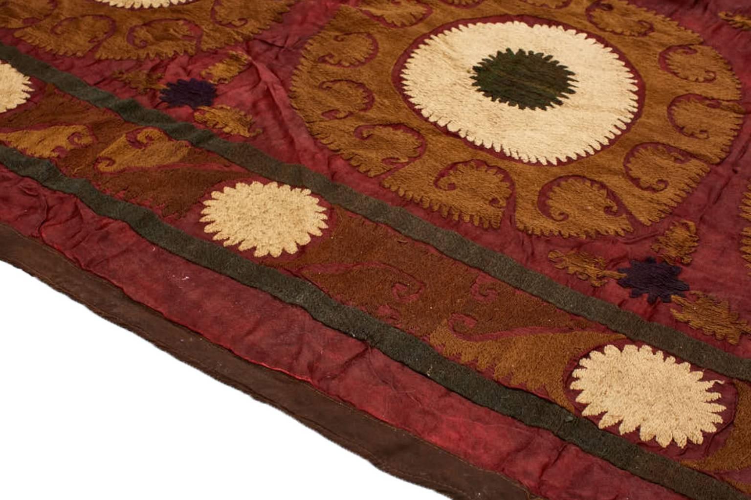 Afghan Vintage Suzani Purple and Brown Textile