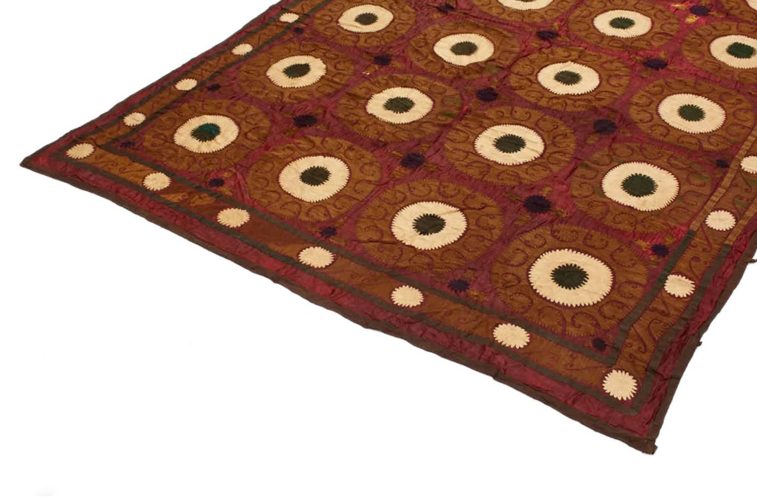 Mid-Century Modern Vintage Suzani Purple and Brown Textile