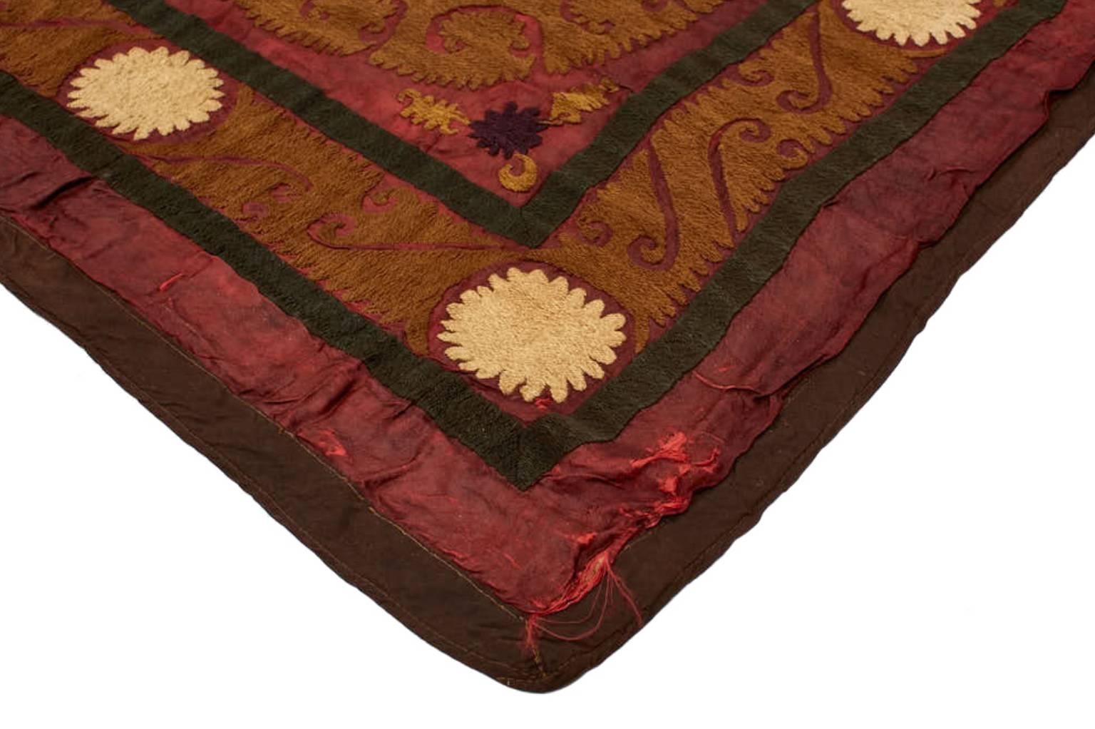 20th Century Vintage Suzani Purple and Brown Textile