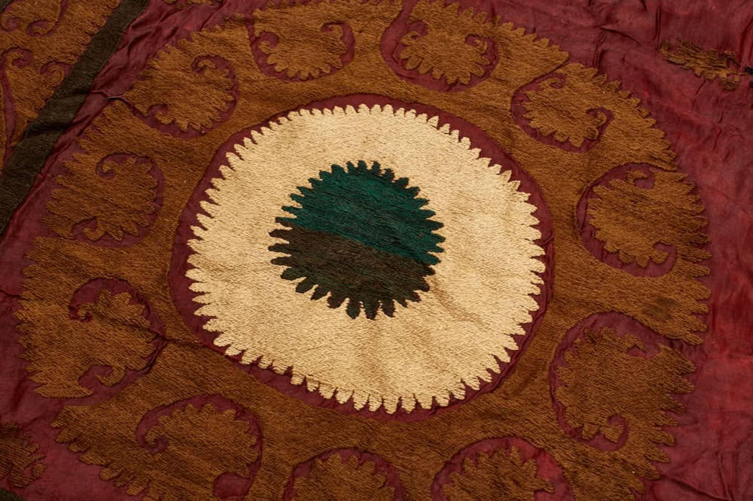 Cotton Vintage Suzani Purple and Brown Textile