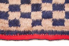 Vintage Turkish Tulu Rug Navy and Brown Checker