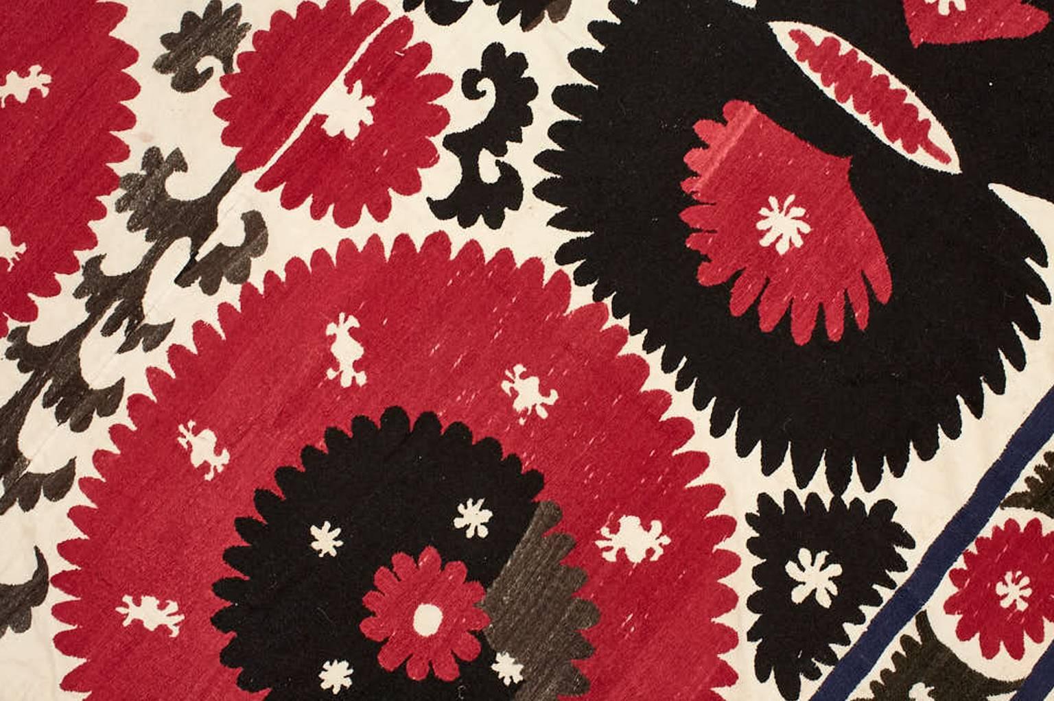 20th Century Vintage Pink and Black Kyrgyz Suzani Textile