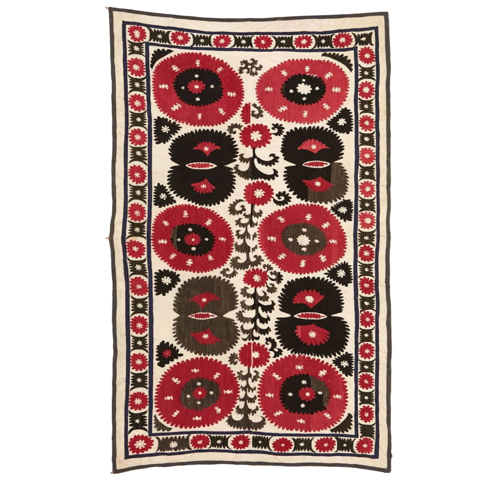 Vintage Pink and Black Kyrgyz Suzani Textile