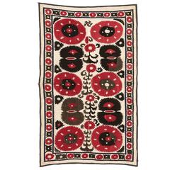 Vintage Pink and Black Kyrgyz Suzani Textile