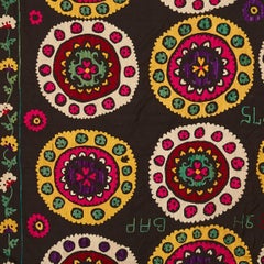 Vintage Black, Pink and Yellow Suzani Textile