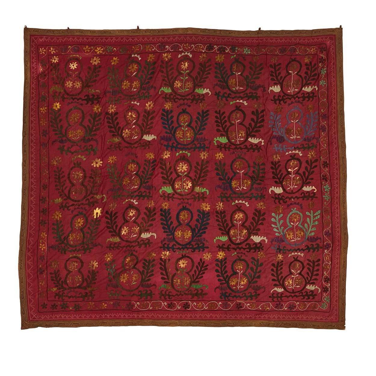 Vintage Red Suzani Textile For Sale