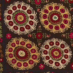 Vintage Black, Pink and Yellow Suzani Textile