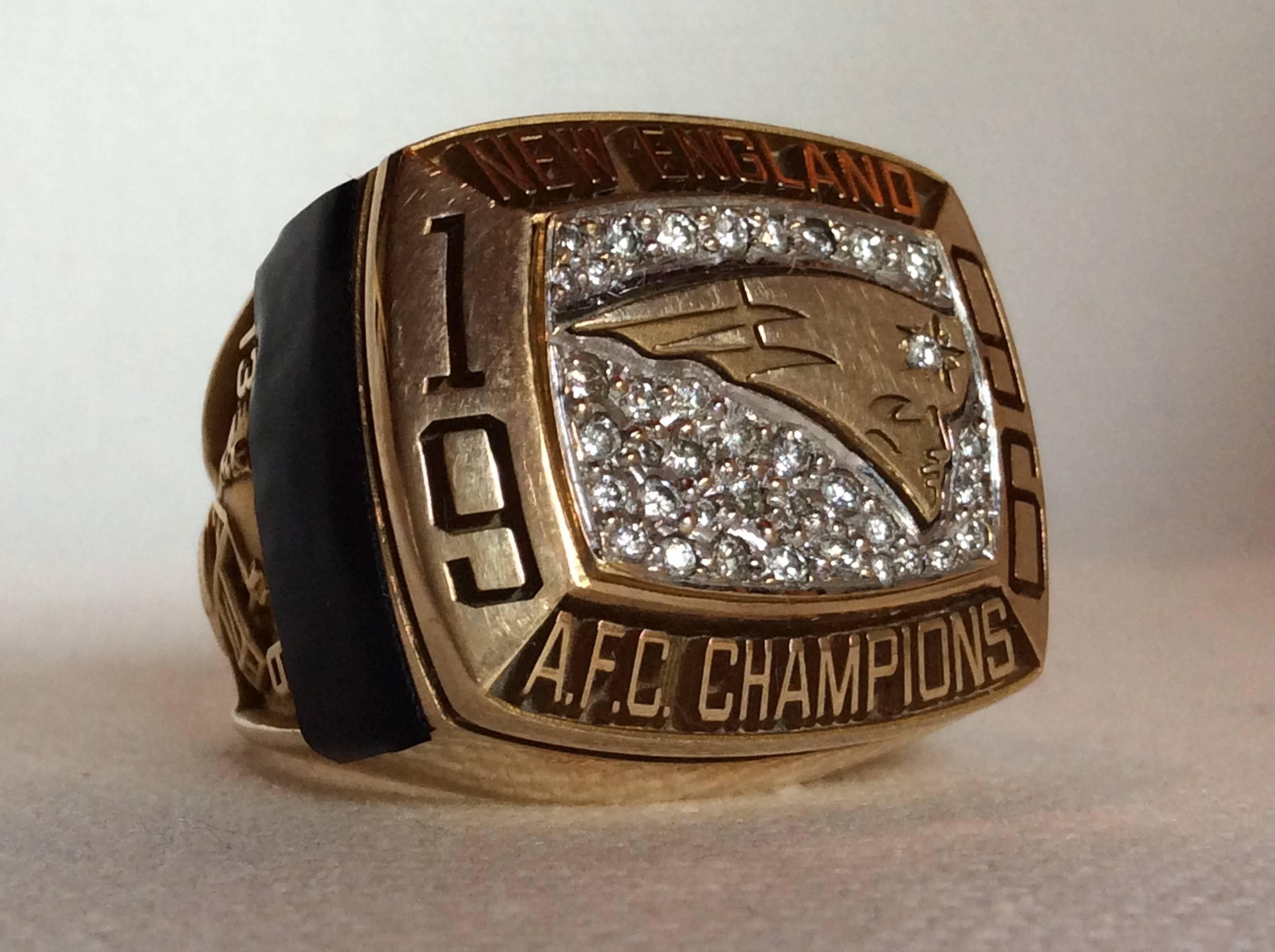 1996 New England Patriots AFC Championship Staff Ring, All Real Diamond NFL gold For Sale 3