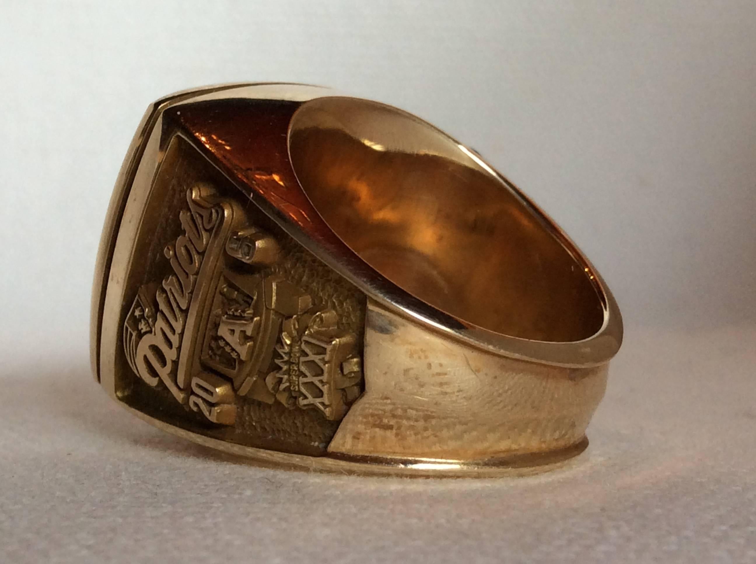 1996 New England Patriots AFC Championship Staff Ring, All Real Diamond NFL gold In Excellent Condition For Sale In Carmel-by-the-sea, CA