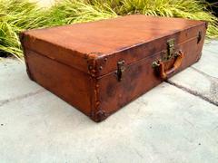 Antique Louis Vuitton Leather Covered Hard Suitcase Trunk Goyard era Purse bag