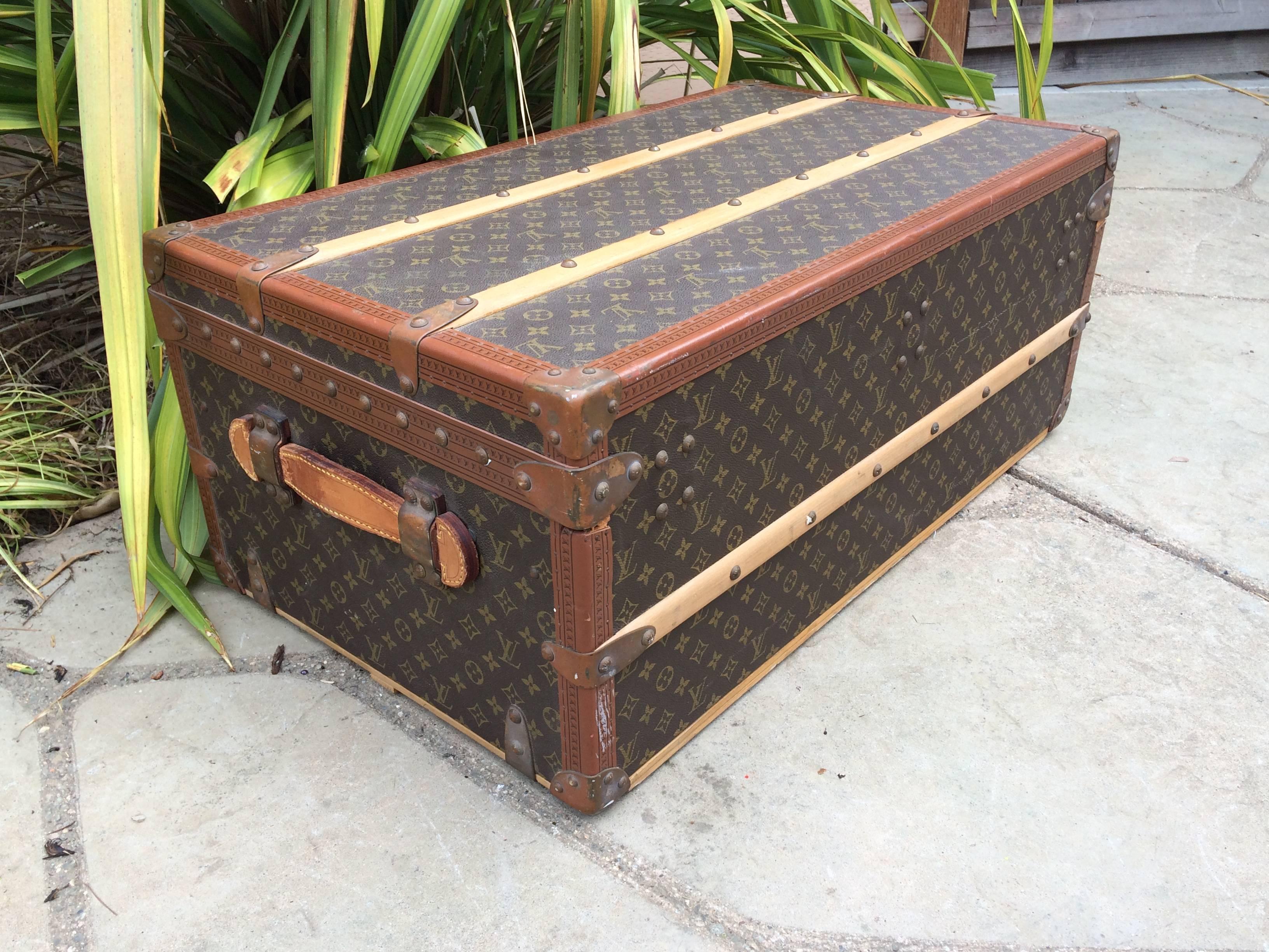 Brass Louis Vuitton Antique Monogram Cabin Steamer Trunk Goyard Purse bag suitcase  For Sale