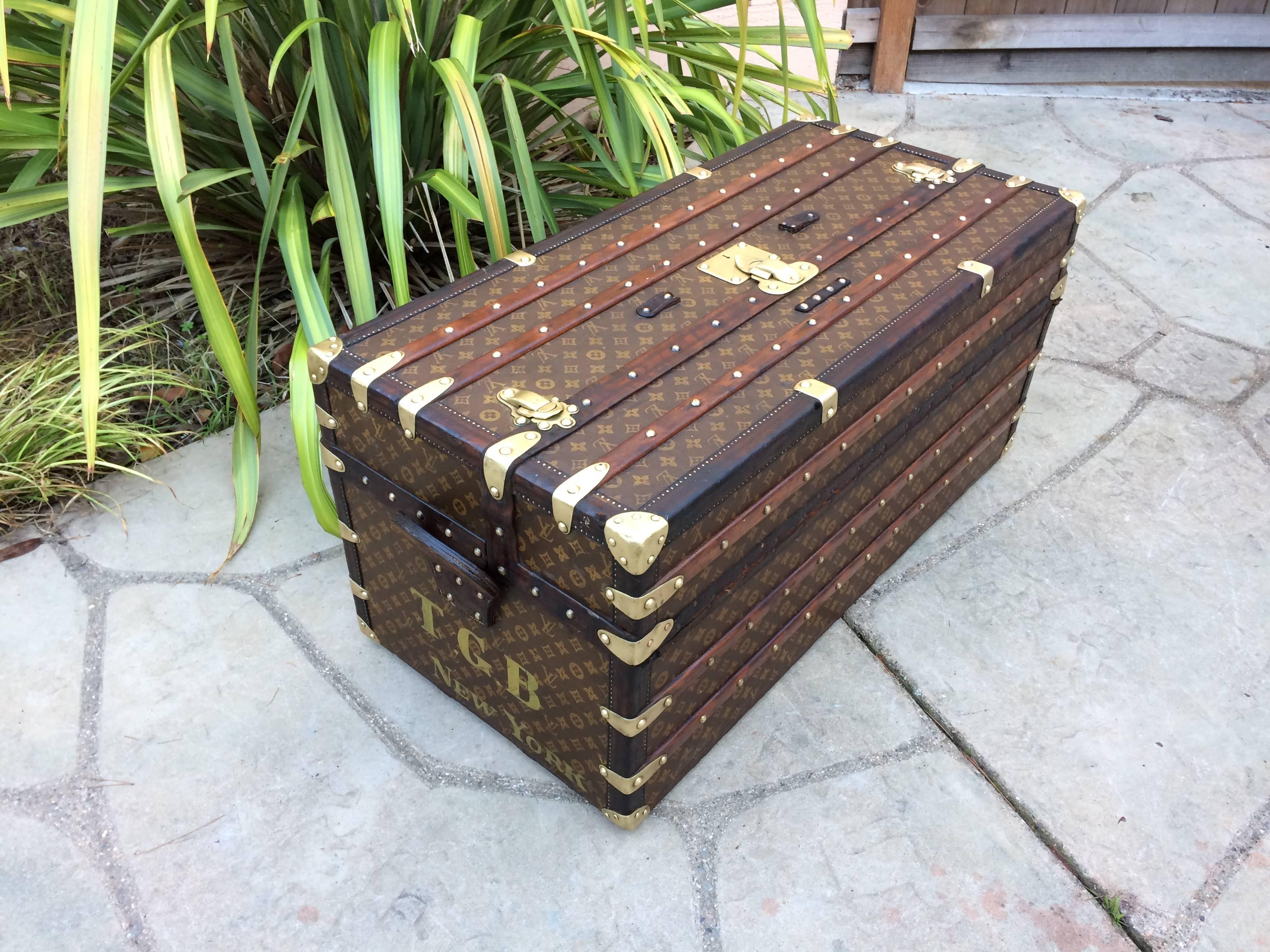 20th Century Antique Louis Vuitton Ideal Steamer Wardrobe Travel Trunk Suitcase Purse Goyard For Sale