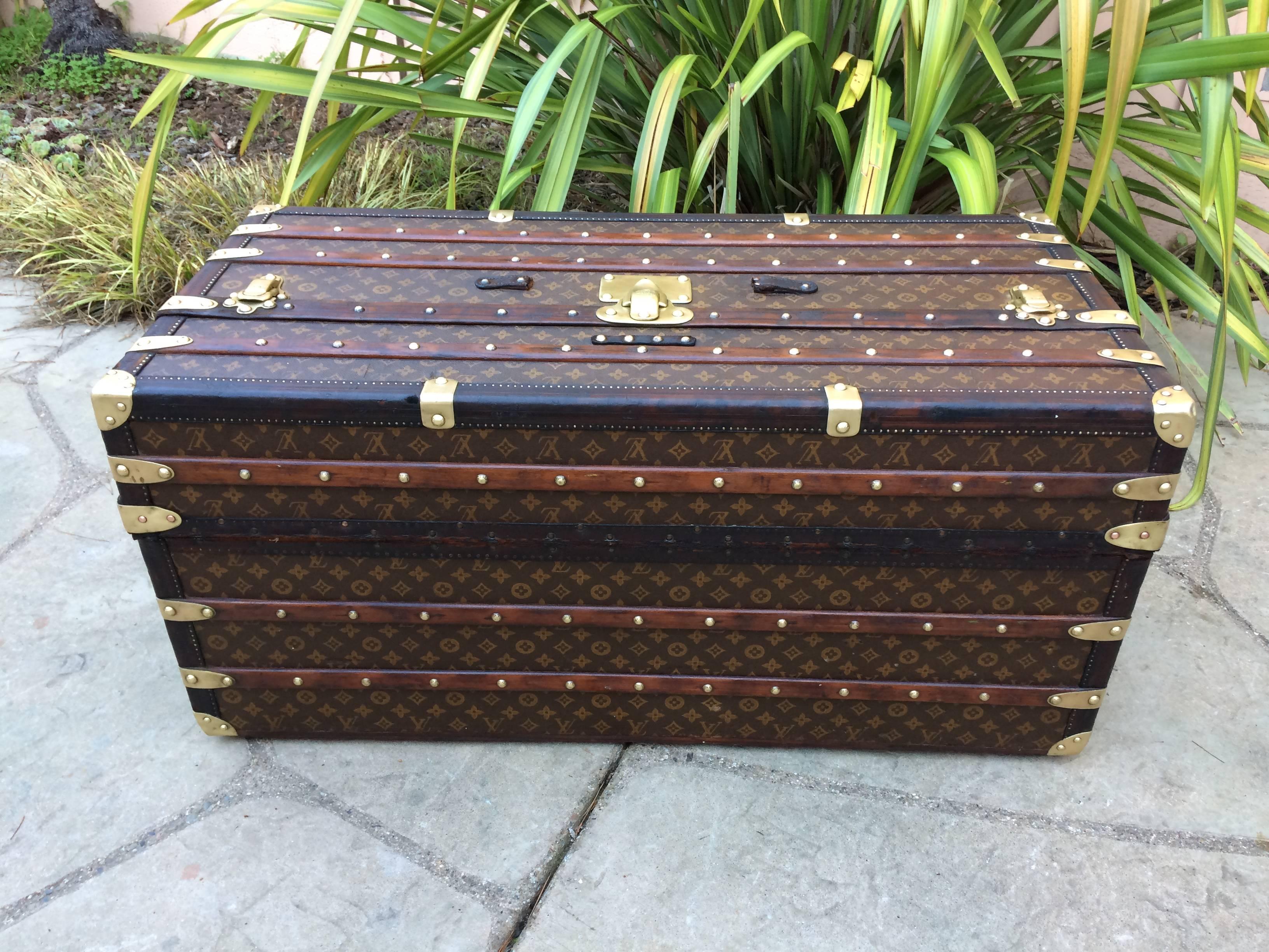 Antique Louis Vuitton Ideal Steamer Wardrobe Travel Trunk Suitcase Purse Goyard In Excellent Condition For Sale In Carmel-by-the-sea, CA