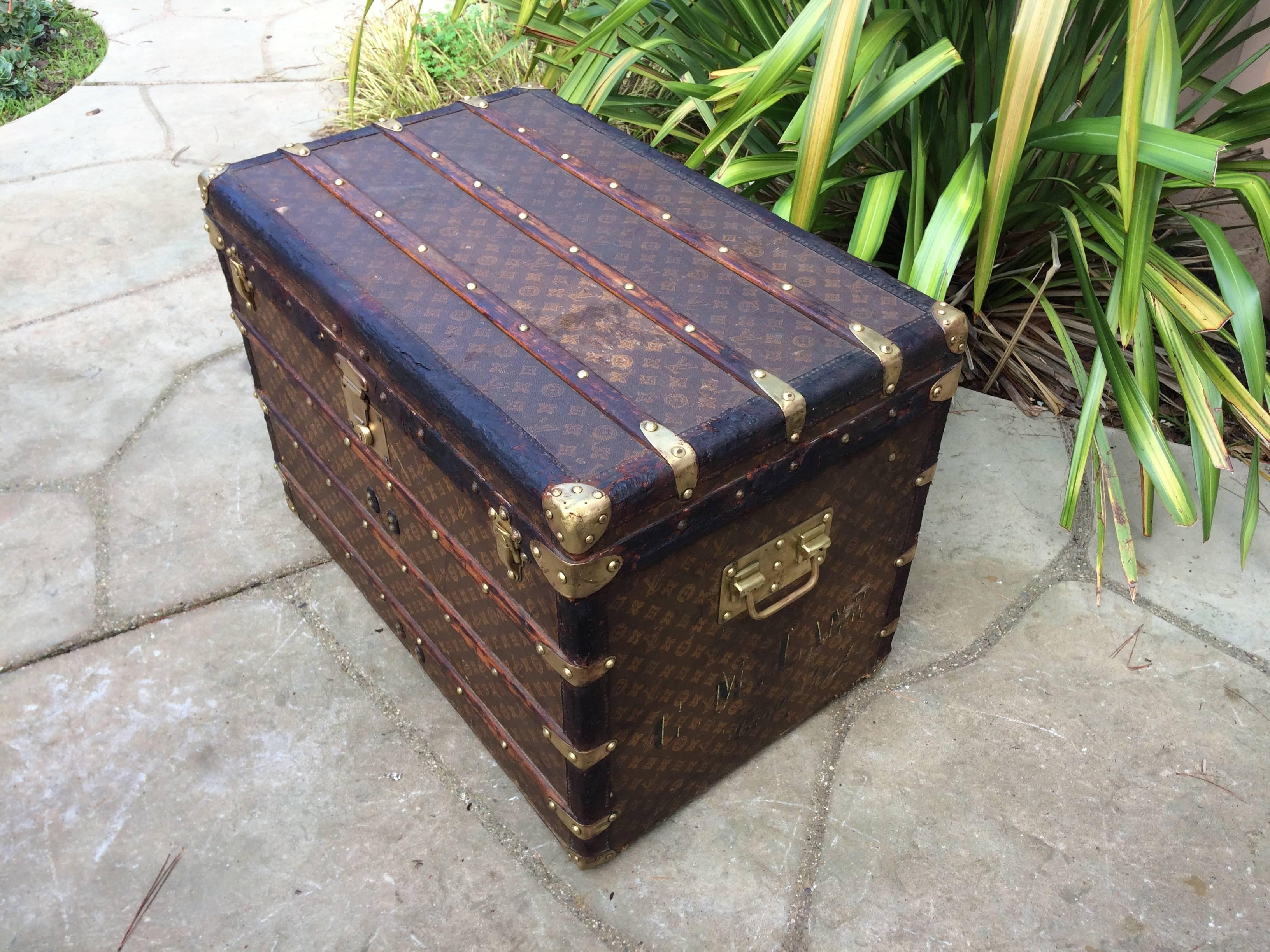 20th Century Antique Louis Vuitton Steamer Wardrobe Trunk For Sale